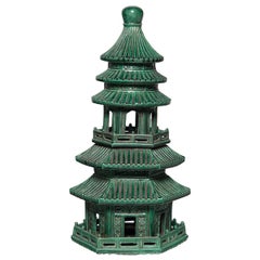 Vintage Green Glazed Chinese Pagoda Censer