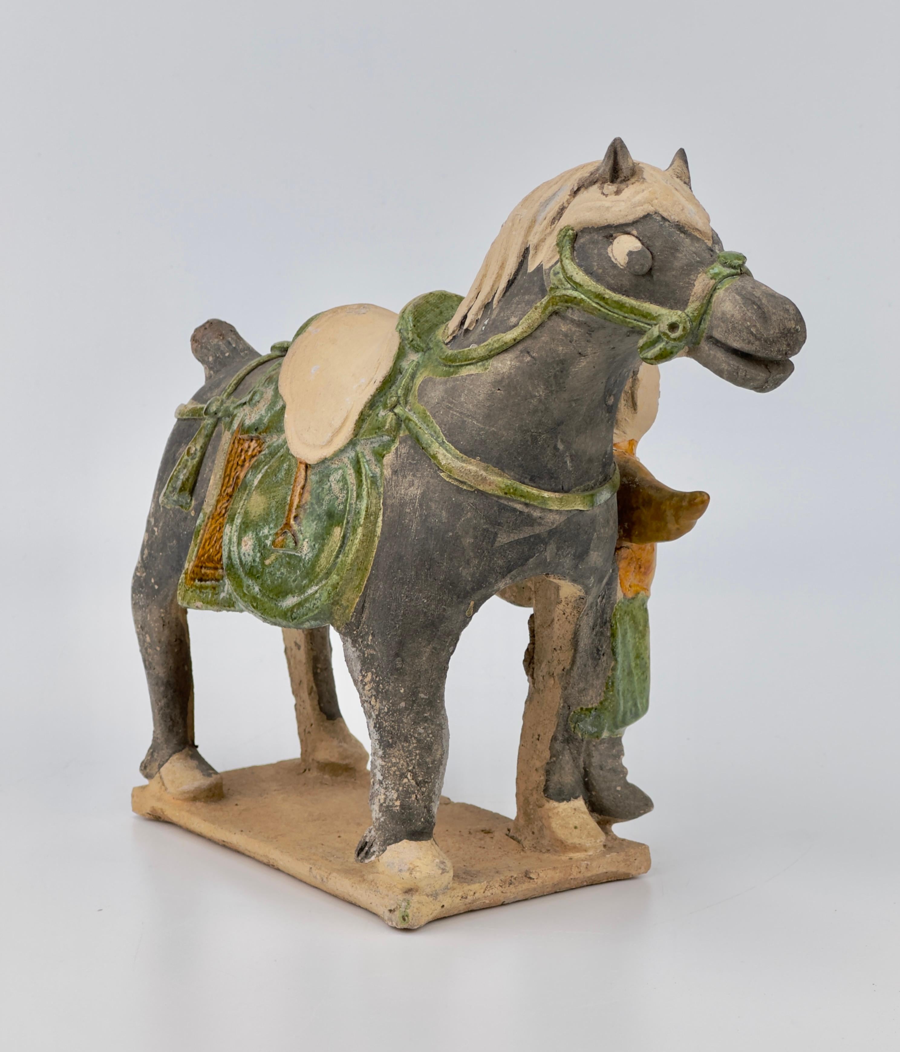 Chinese Green-Glazed Horse and Rider, Ming period(15-16th Century) For Sale