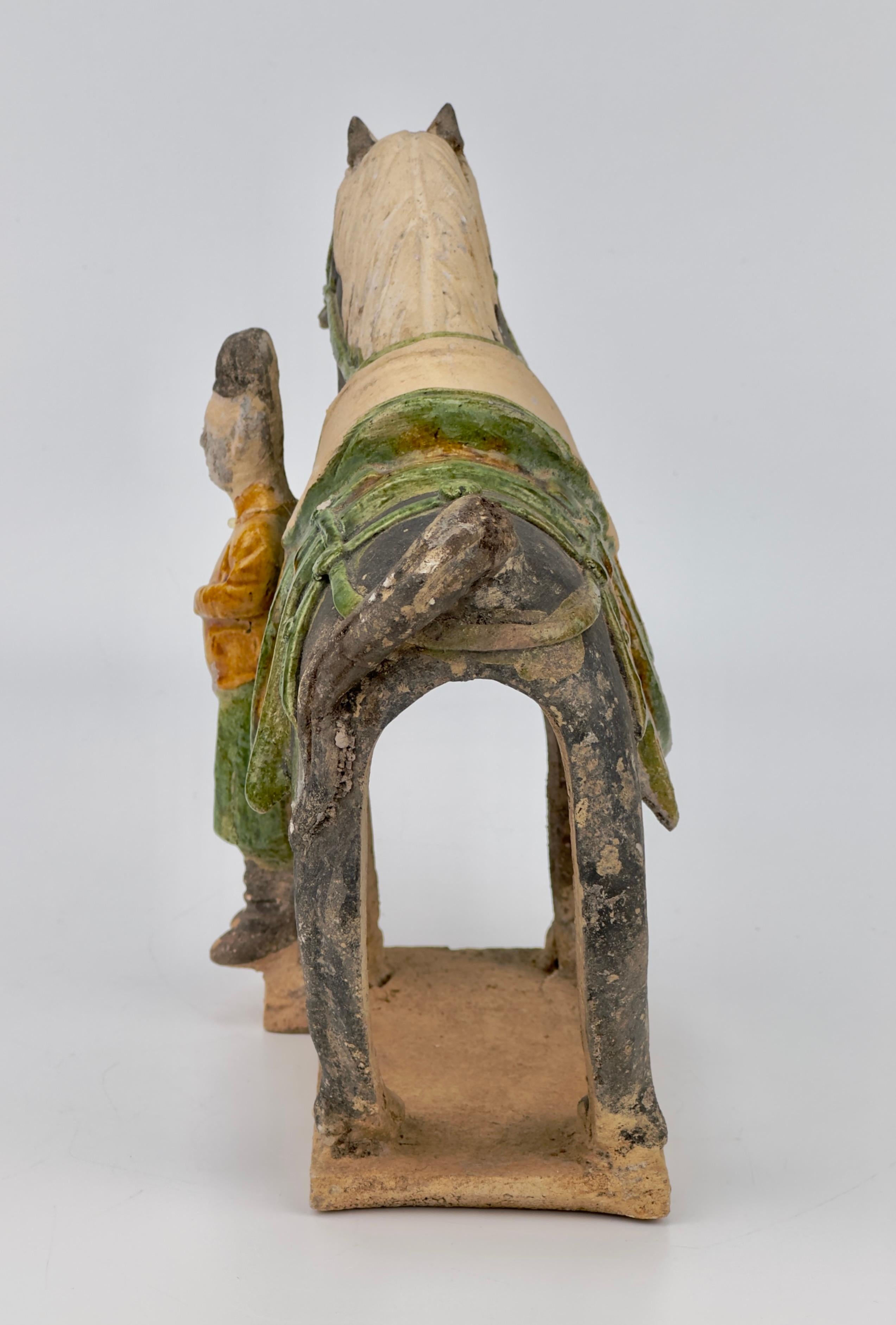 18th Century and Earlier Green-Glazed Horse and Rider, Ming period(15-16th Century) For Sale