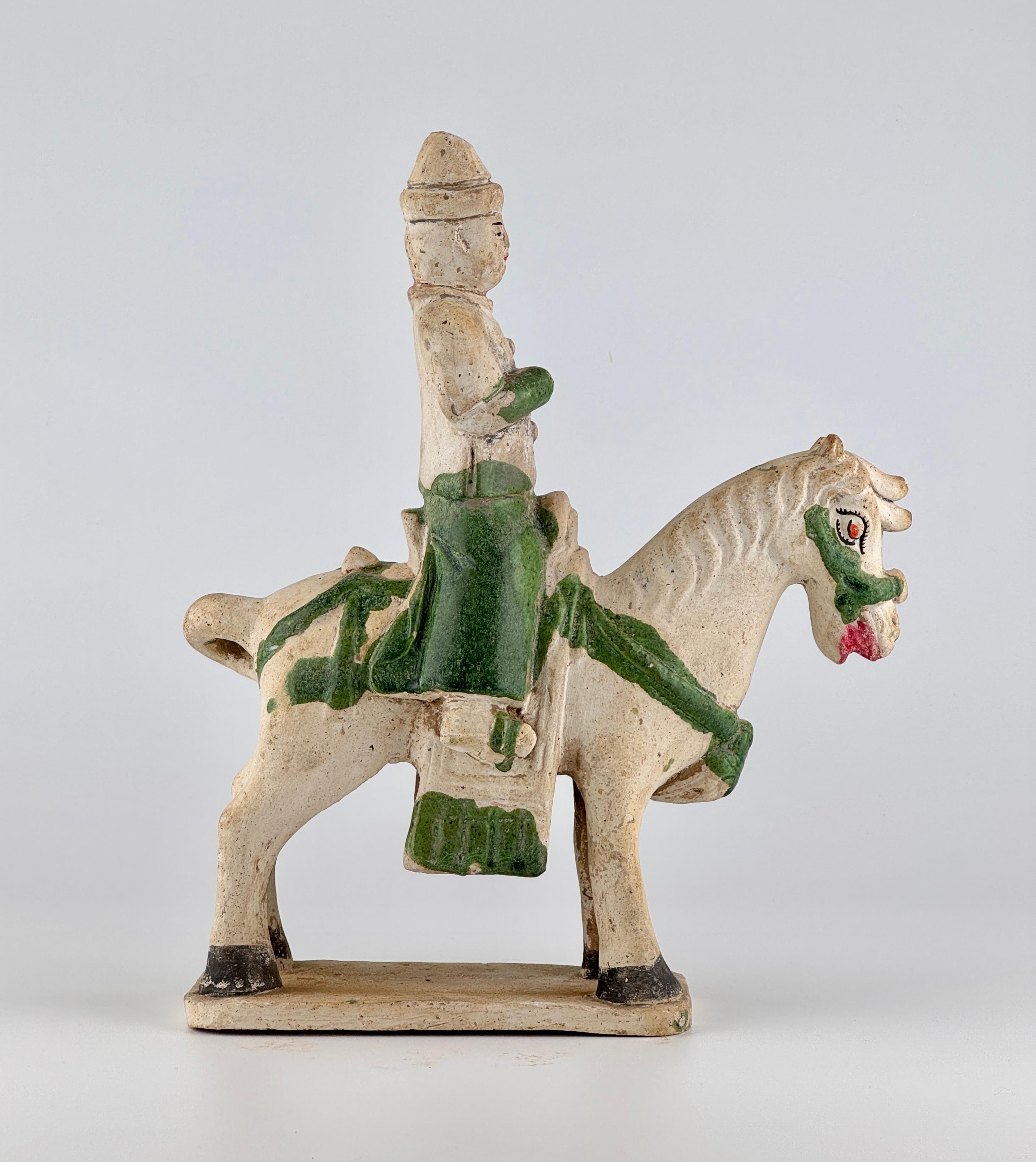 18th Century and Earlier Green Glazed Horse and Rider, Ming period(15-16th Century) For Sale