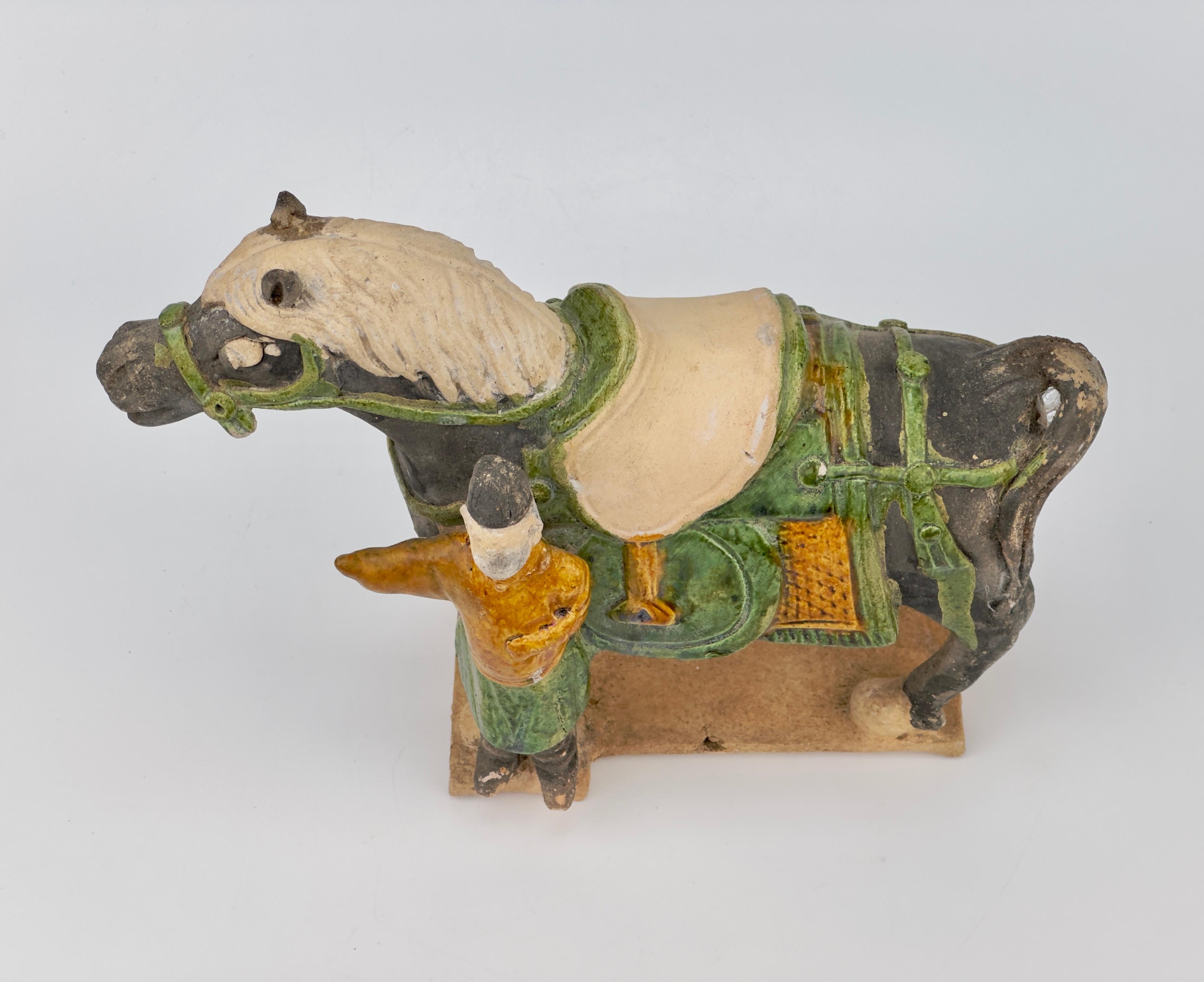 Green-Glazed Horse and Rider, Ming period(15-16th Century) For Sale 2