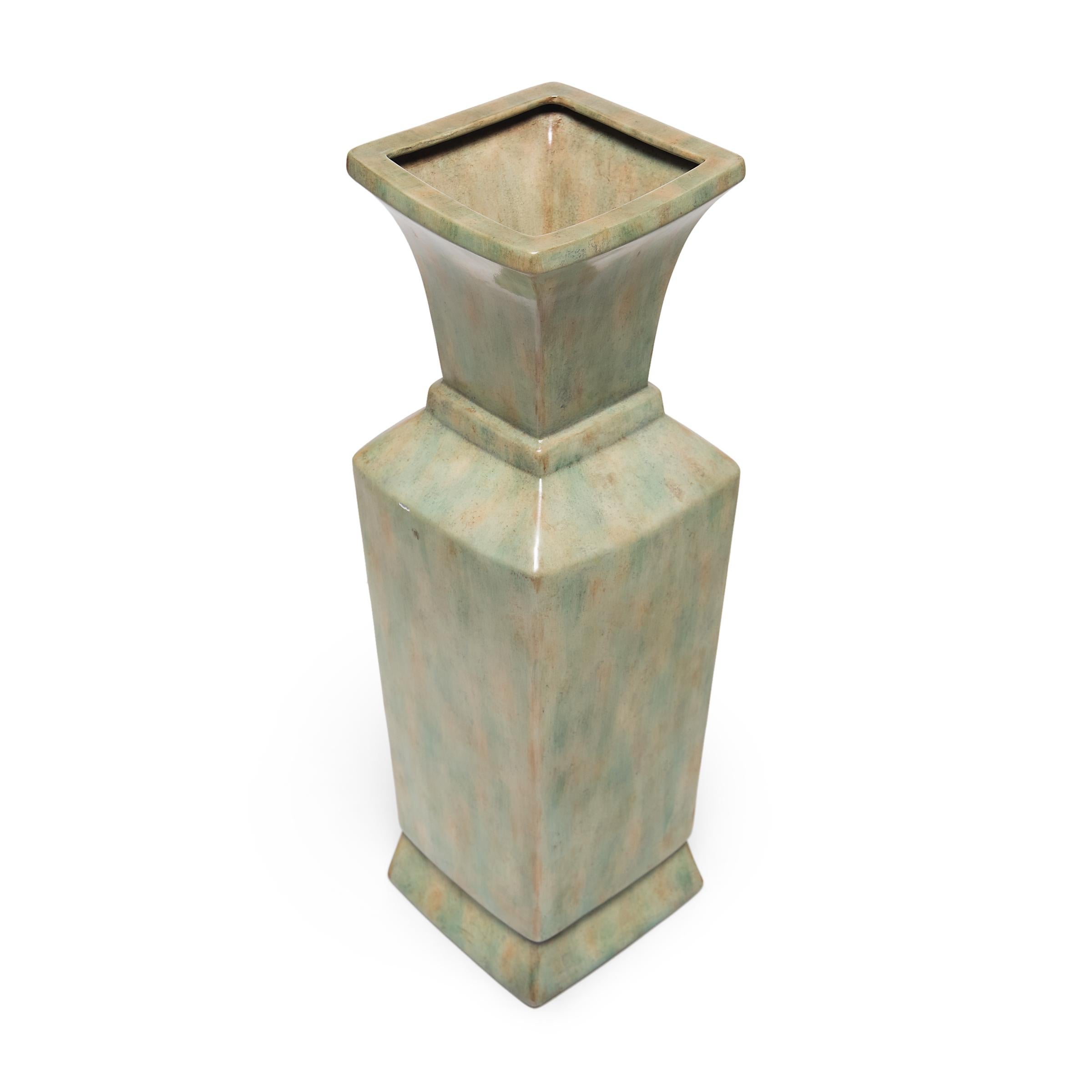 Mid-Century Modern Green Glazed Maitland-Smith Fantail Vase For Sale