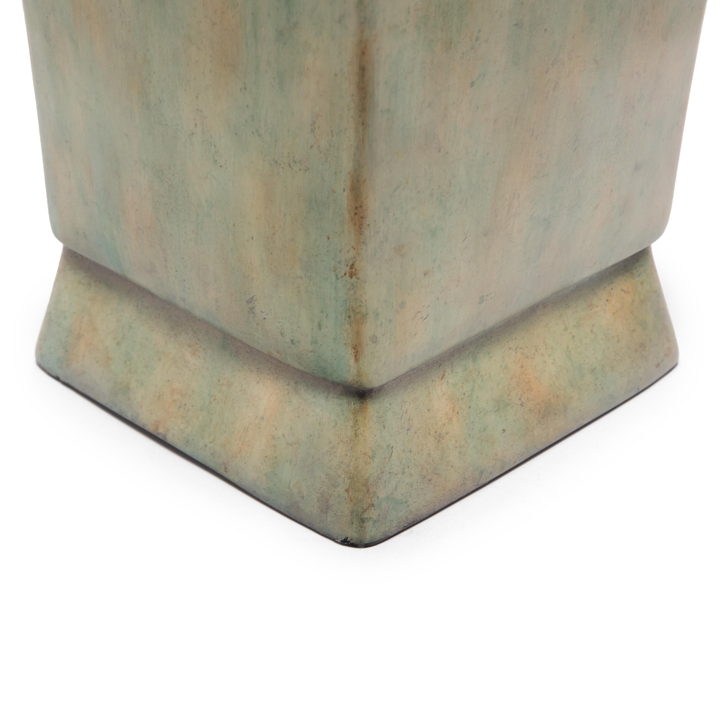 Green Glazed Maitland-Smith Fantail Vase In Good Condition In Chicago, IL