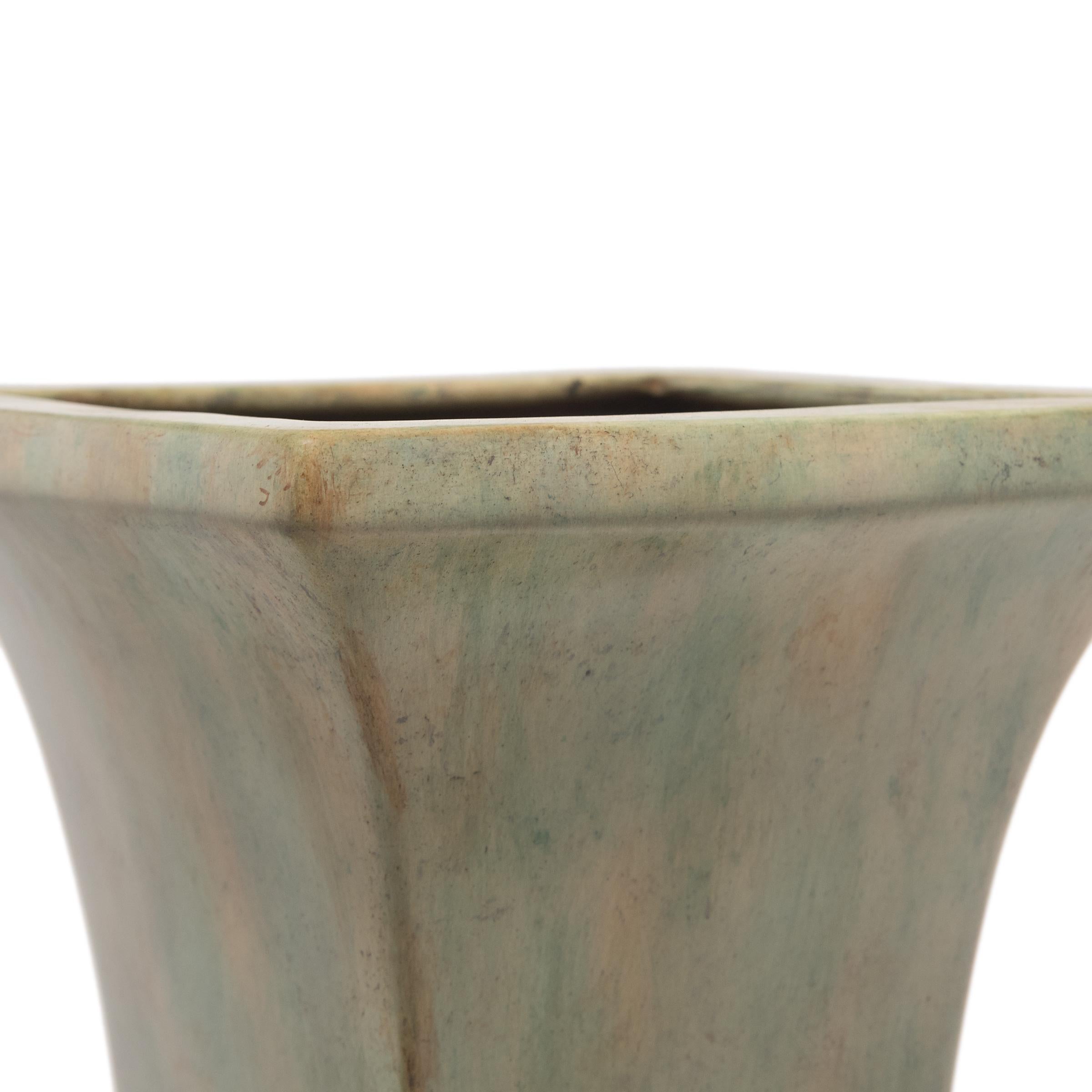 Mid-Century Modern Green Glazed Maitland-Smith Fantail Vase For Sale