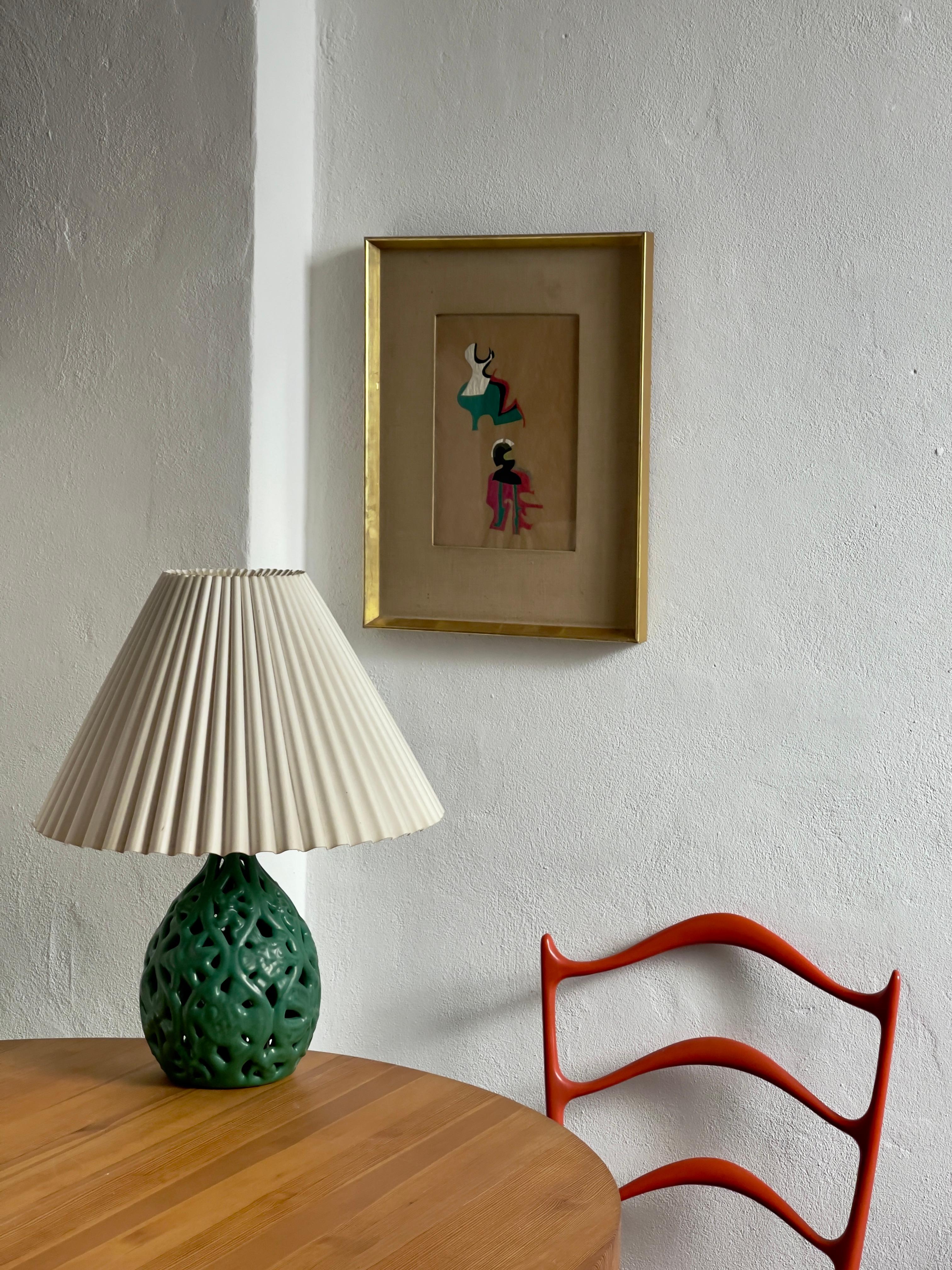 Mid-20th Century  1940s Danish modern green glazed Ceramic Table Lamp by Michael Andersen For Sale