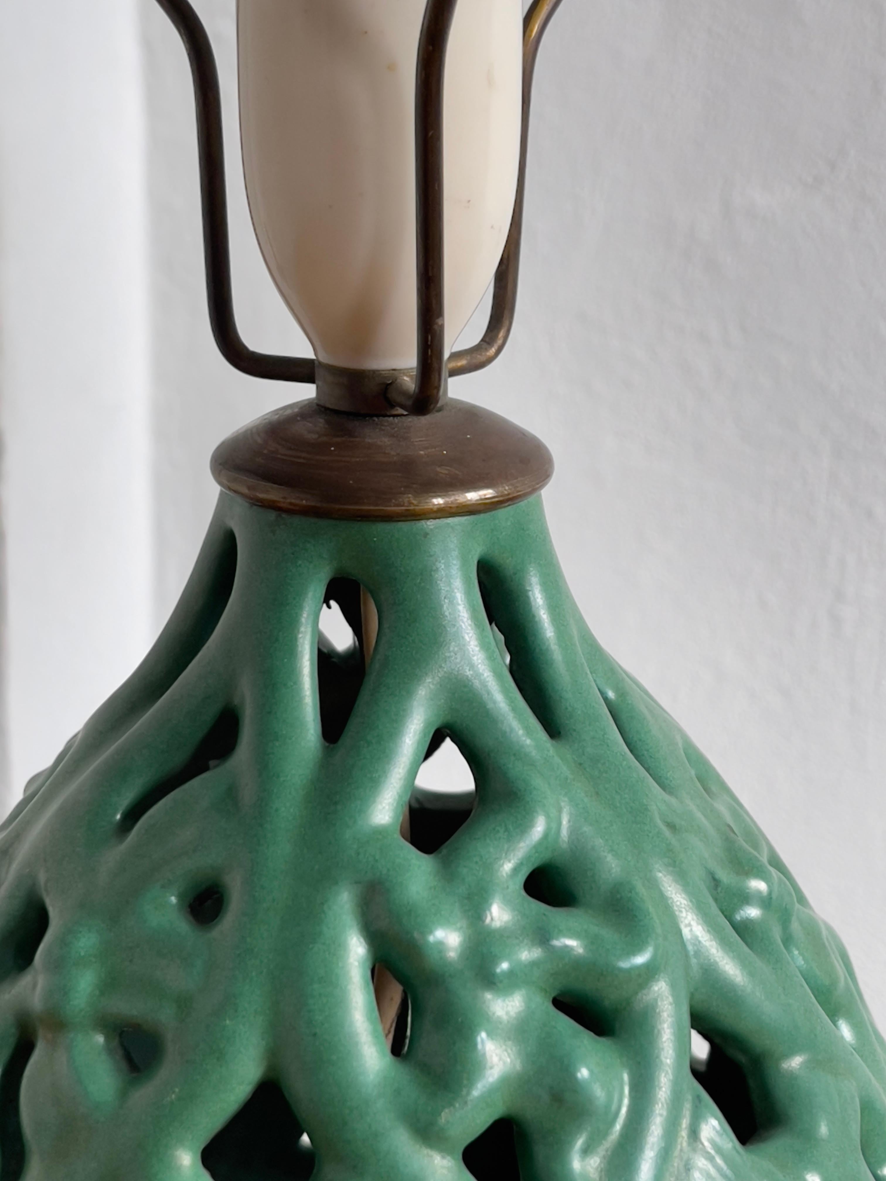 Glazed  1940s Danish modern green glazed Ceramic Table Lamp by Michael Andersen For Sale