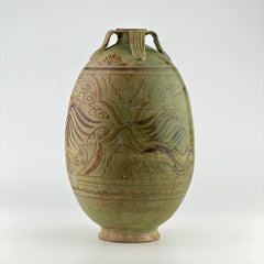 Green-glazed Pottery Amphora with Brown glazed Phoenix, Liao Dynasty