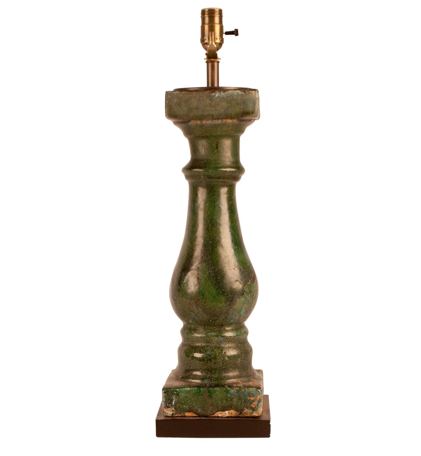 British Colonial Green Glazed Pottery Balustrade Lamp, China, circa 1880