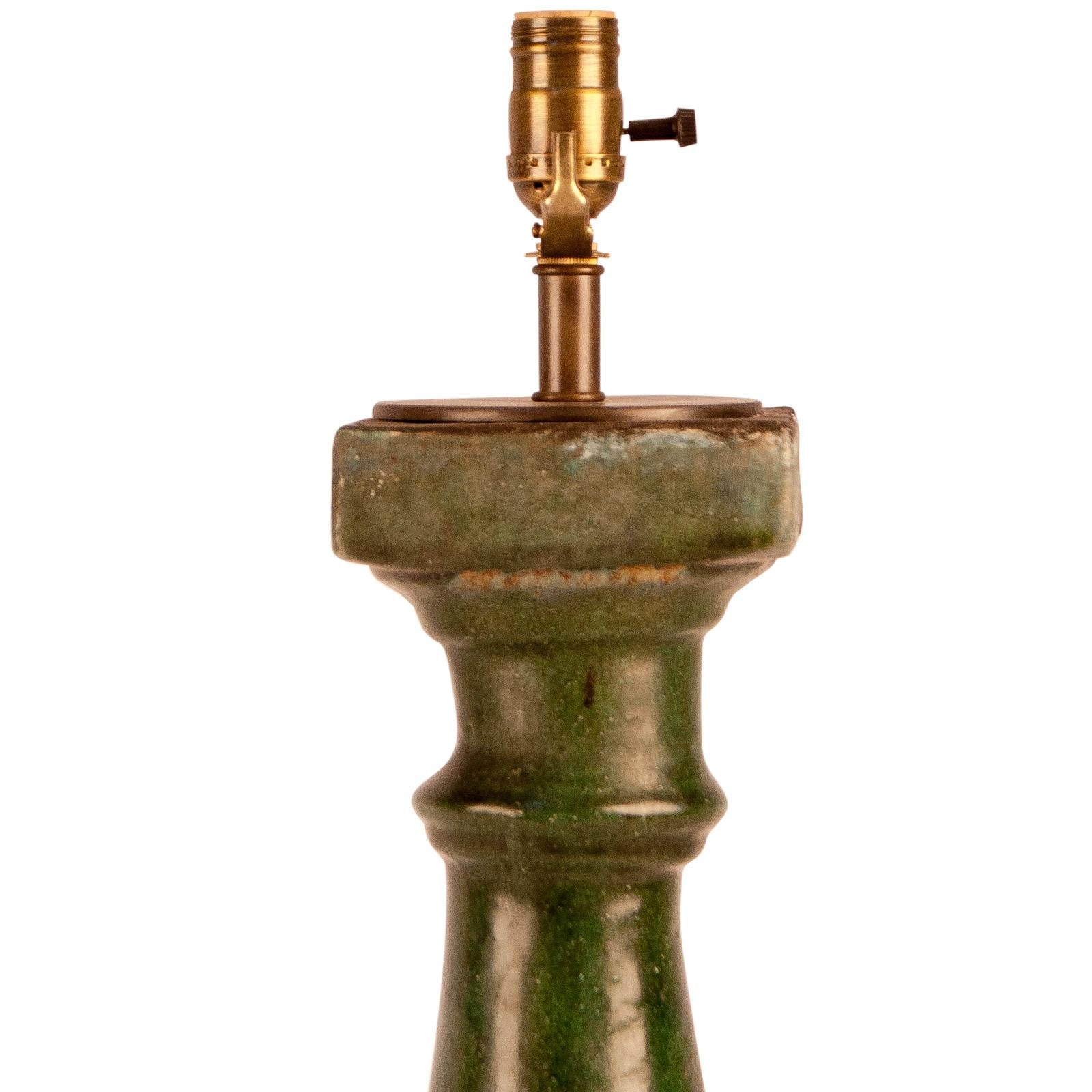 Green Glazed Pottery Balustrade Lamp, China, circa 1880 In Good Condition In San Francisco, CA