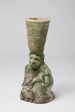 Green-glazed pottery 'figural' lamp, Han Dynasty