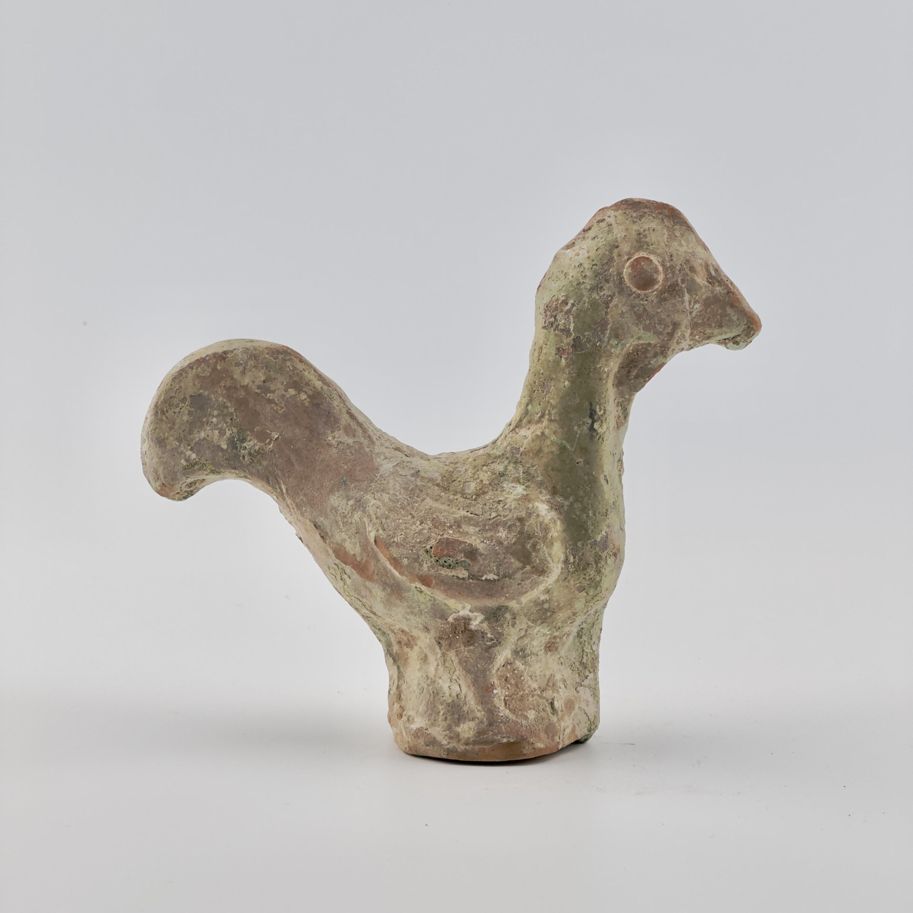 18th Century and Earlier Green Glazed Pottery Figure of Rooster, Han dynasty (206 BC-220 AD) For Sale