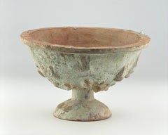 Green-Glazed Pottery High-Footed Bowl with Animal Reliefs, Han Dynasty