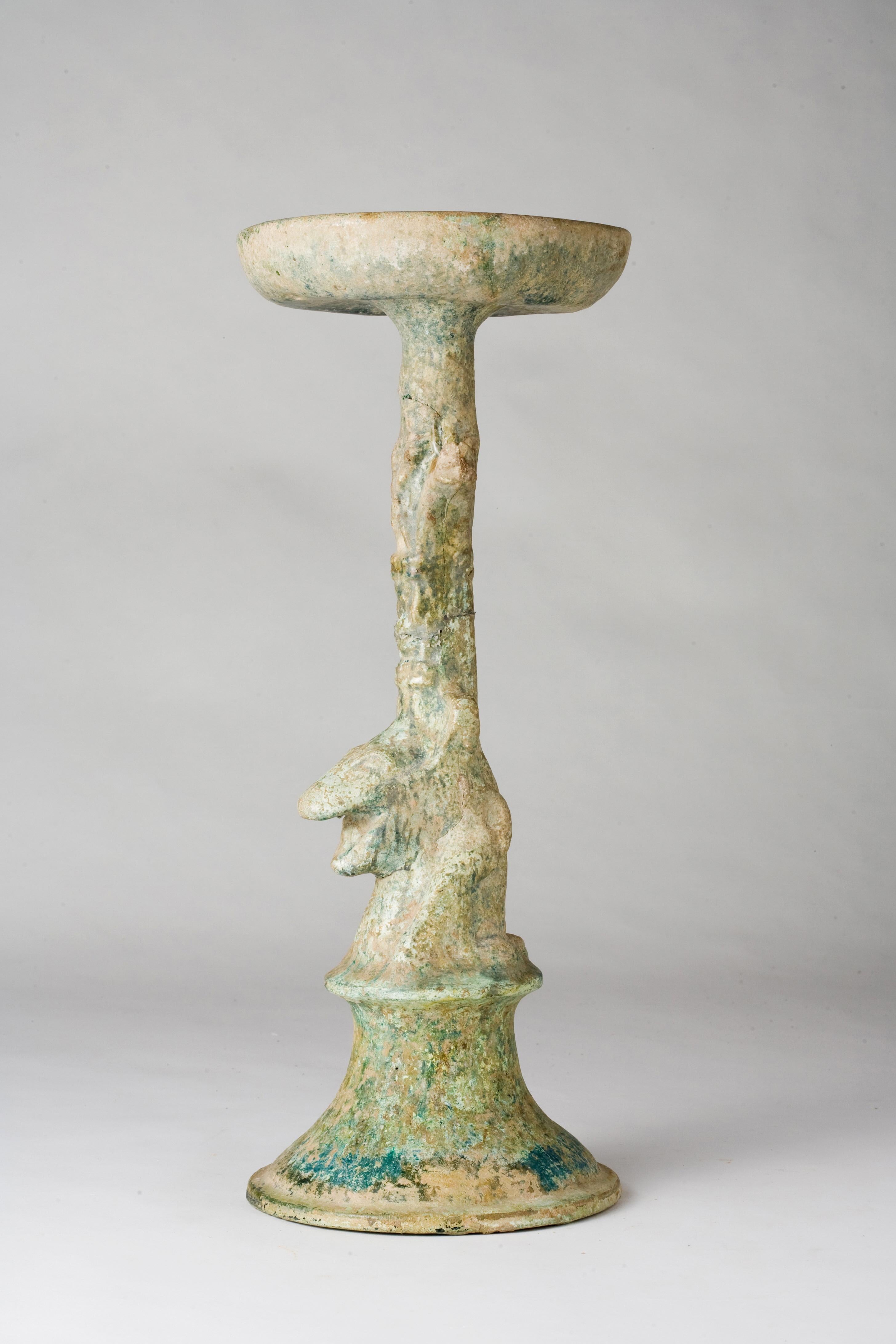 Chinese Green-glazed pottery lampstand, Han Dynasty(206BC-220AD) For Sale