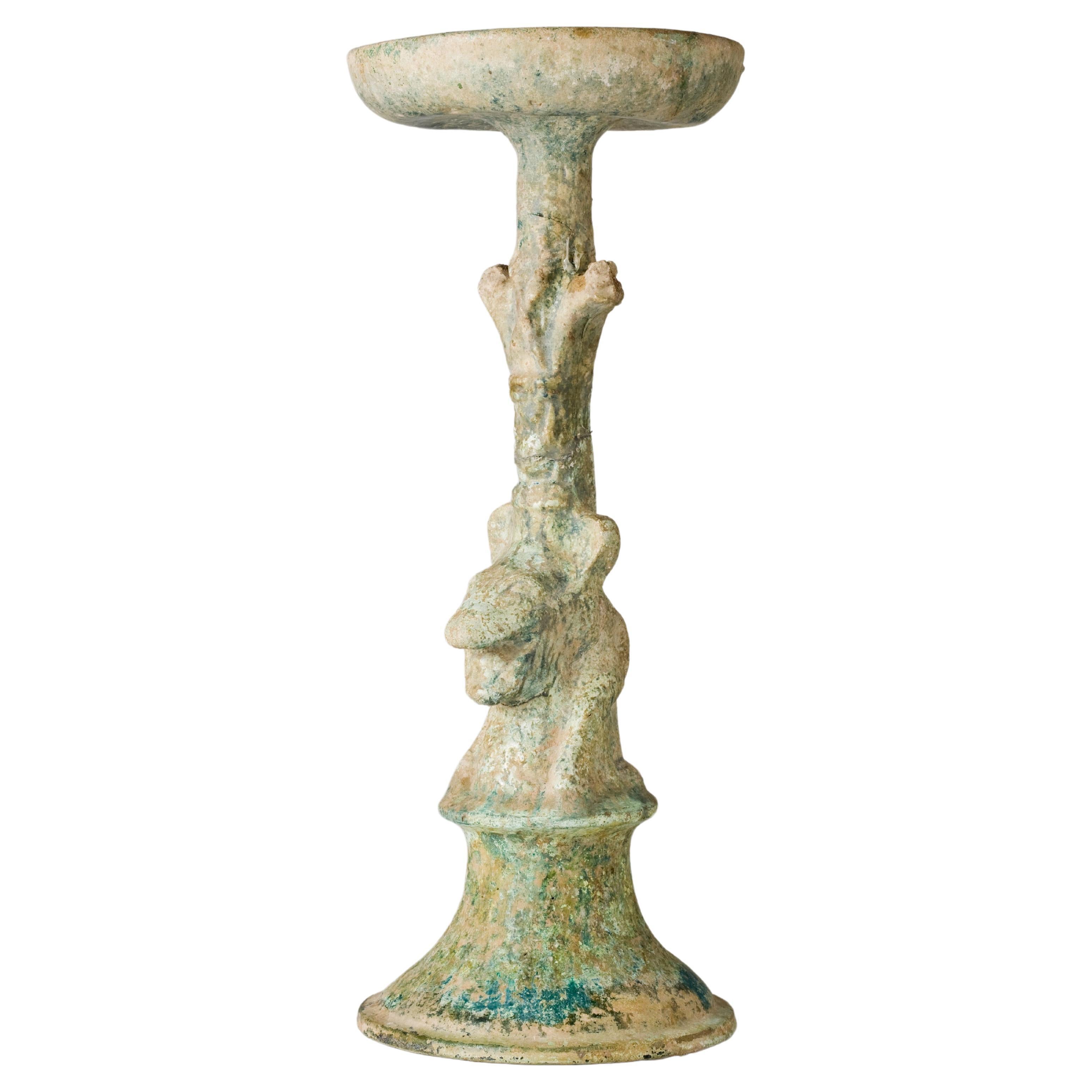Lampenständer aus grün glasierter Keramik, Han Dynasty(206BC-220AD)