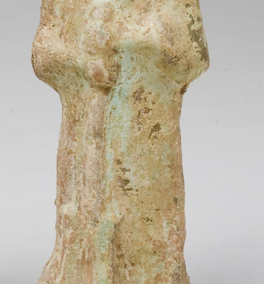 18th Century and Earlier Two Green glazed Figures Holding Pitchpork, Han dynasty For Sale