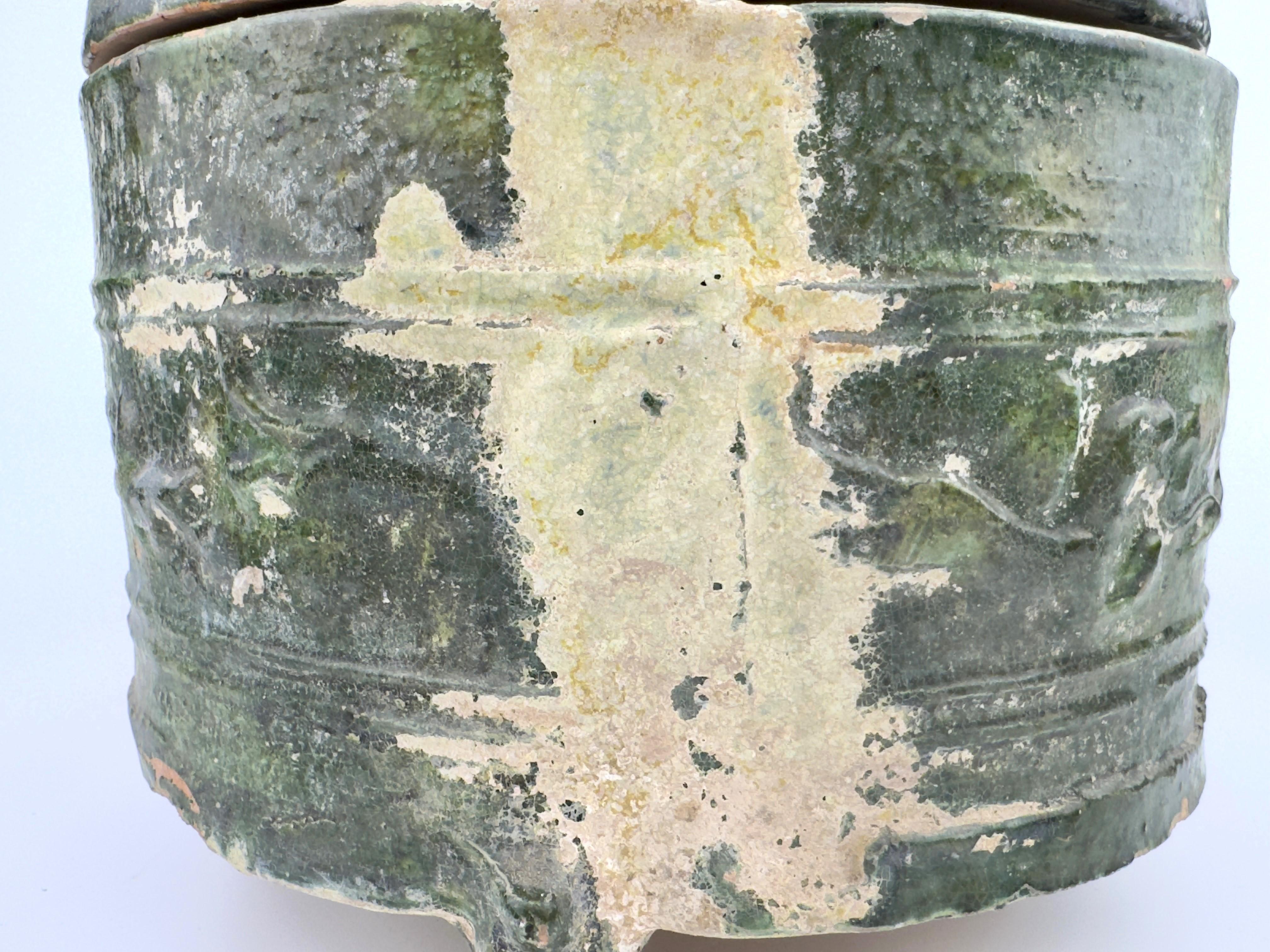 Green-glazed pottery tripod 'hill' jar, Han Dynasty, 206 BC - 220 AD For Sale 9