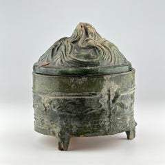 Green-glazed pottery tripod 'hill' jar, Han Dynasty, 206 BC - 220 AD