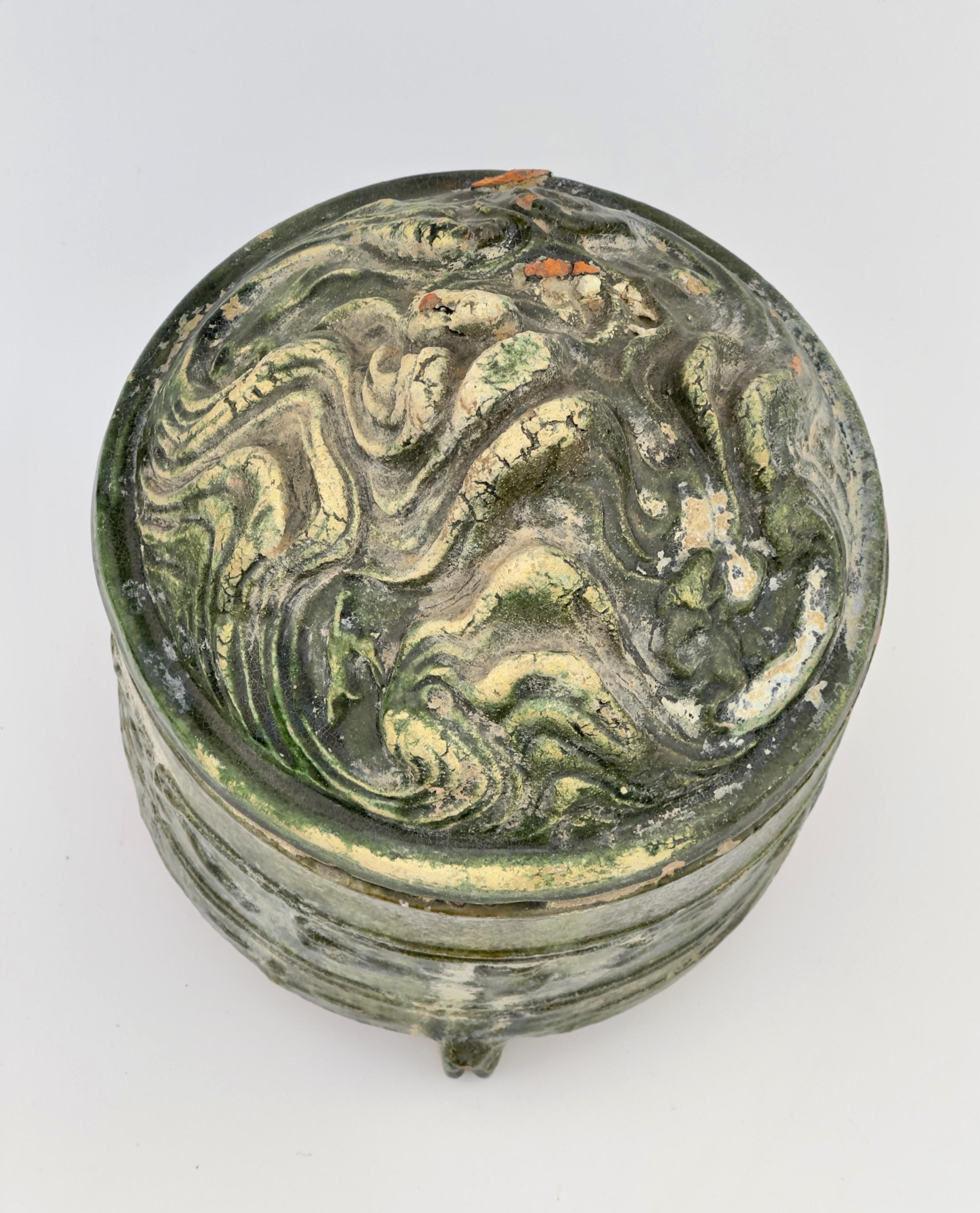 Green-glazed pottery tripod 'hill' jar, Han Dynasty, 206 BC - 220 AD For Sale 1