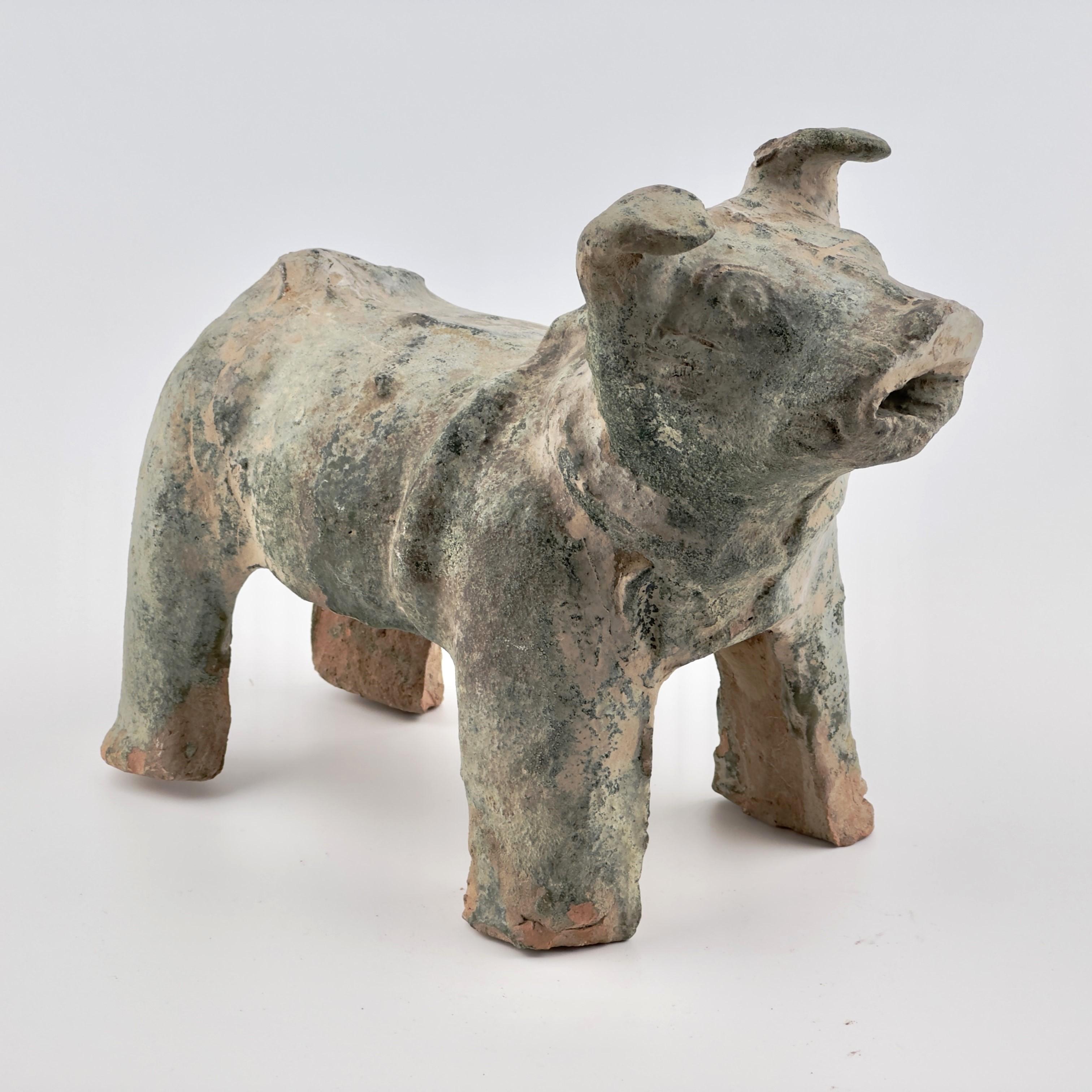 Green Glazed Red Pottery Figure of Dog, Han dynasty (206 BC-220 AD) For Sale 5