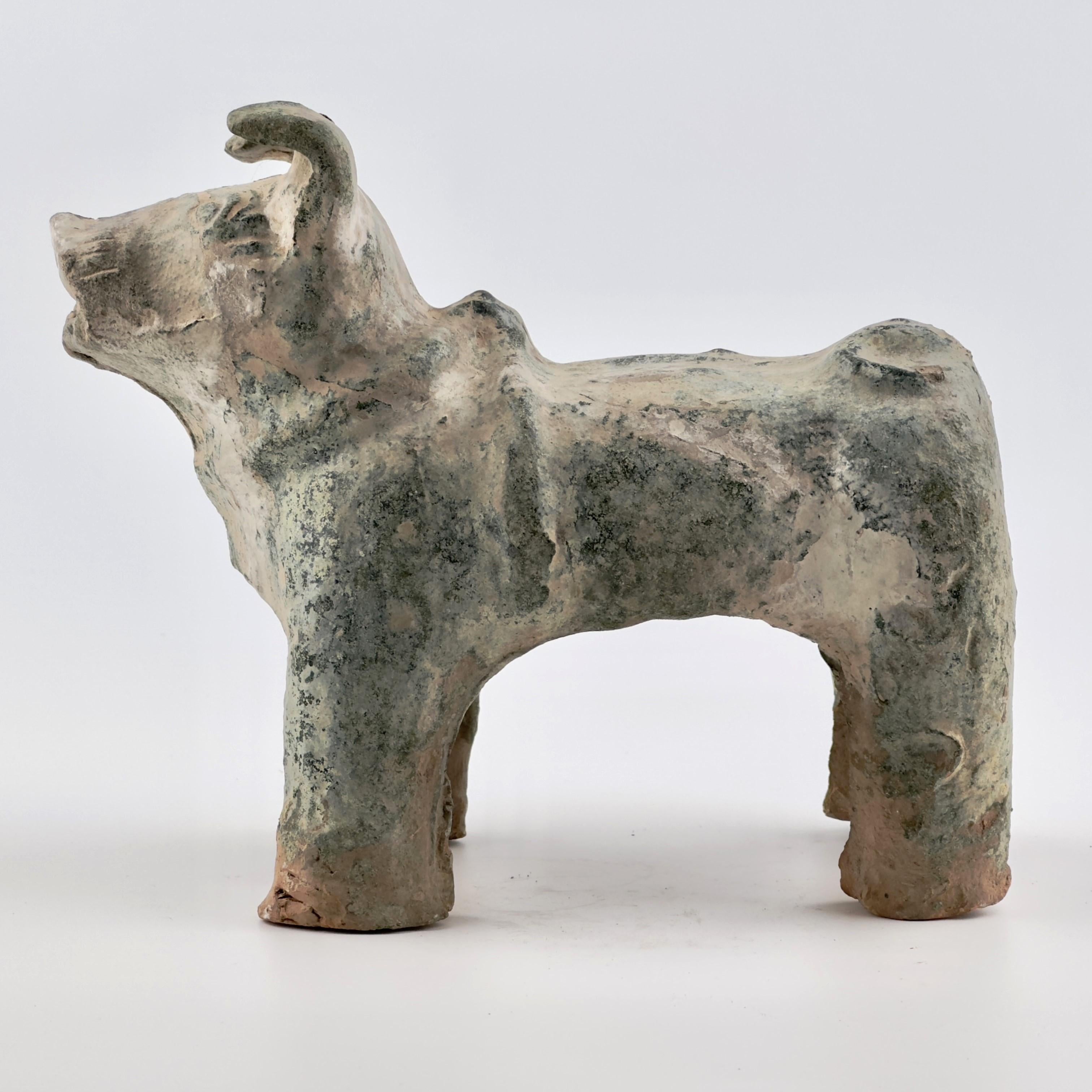 Green Glazed Red Pottery Figure of Dog, Han dynasty (206 BC-220 AD) In Good Condition For Sale In seoul, KR
