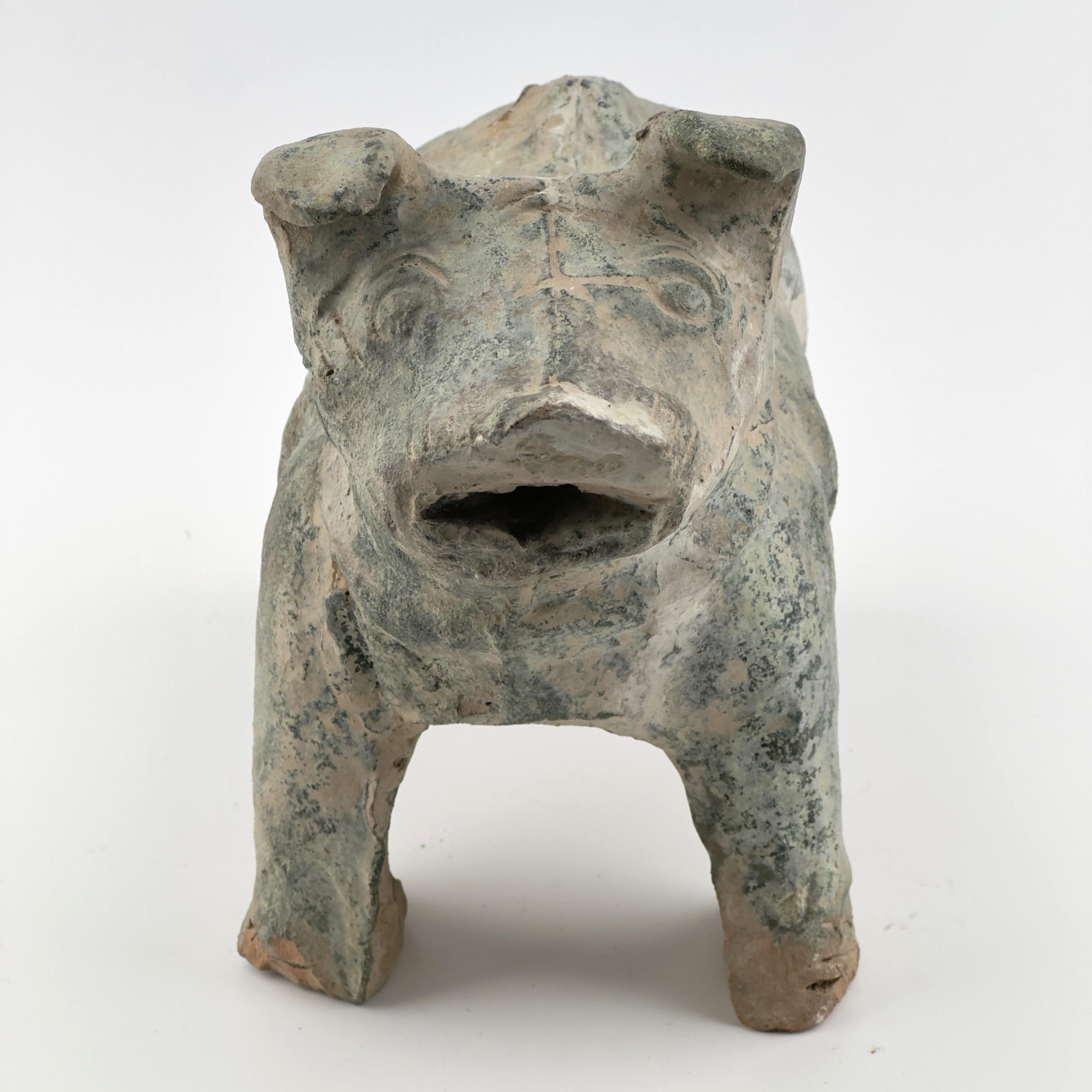 Green Glazed Red Pottery Figure of Dog, Han dynasty (206 BC-220 AD) For Sale 1