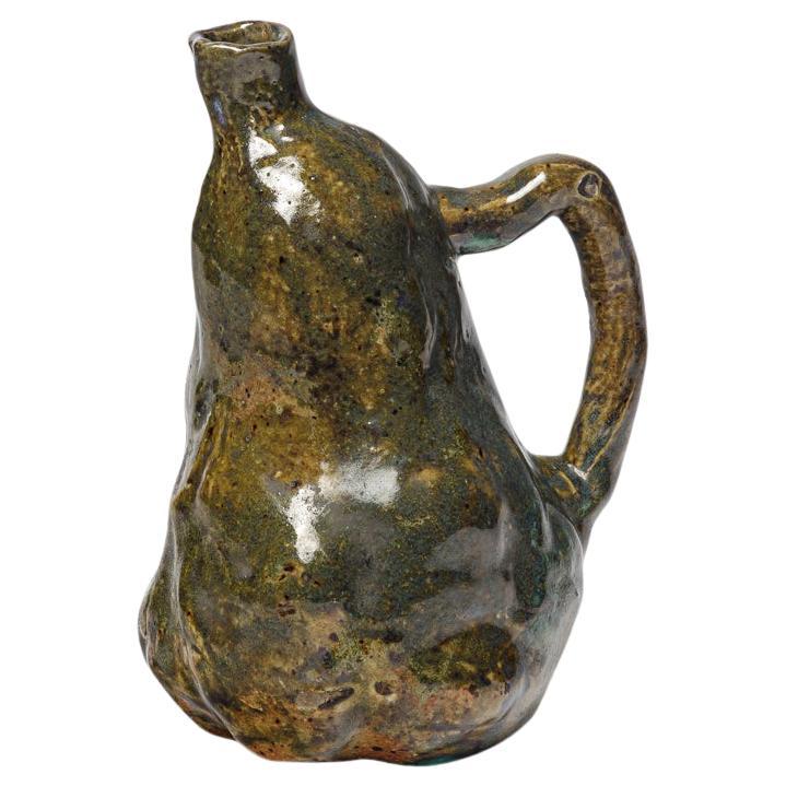 Brocca in gres smaltato verde di Eugène Lion, 1920 ca. in vendita