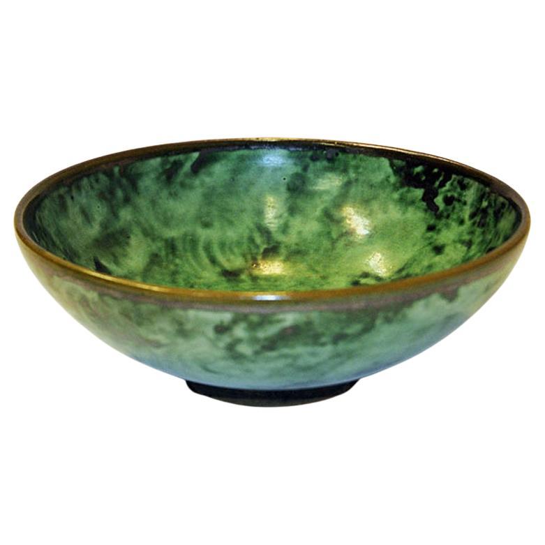 Green Glazed Stonewear Dish by Nittsjö Keramik, Sweden 1940s For Sale
