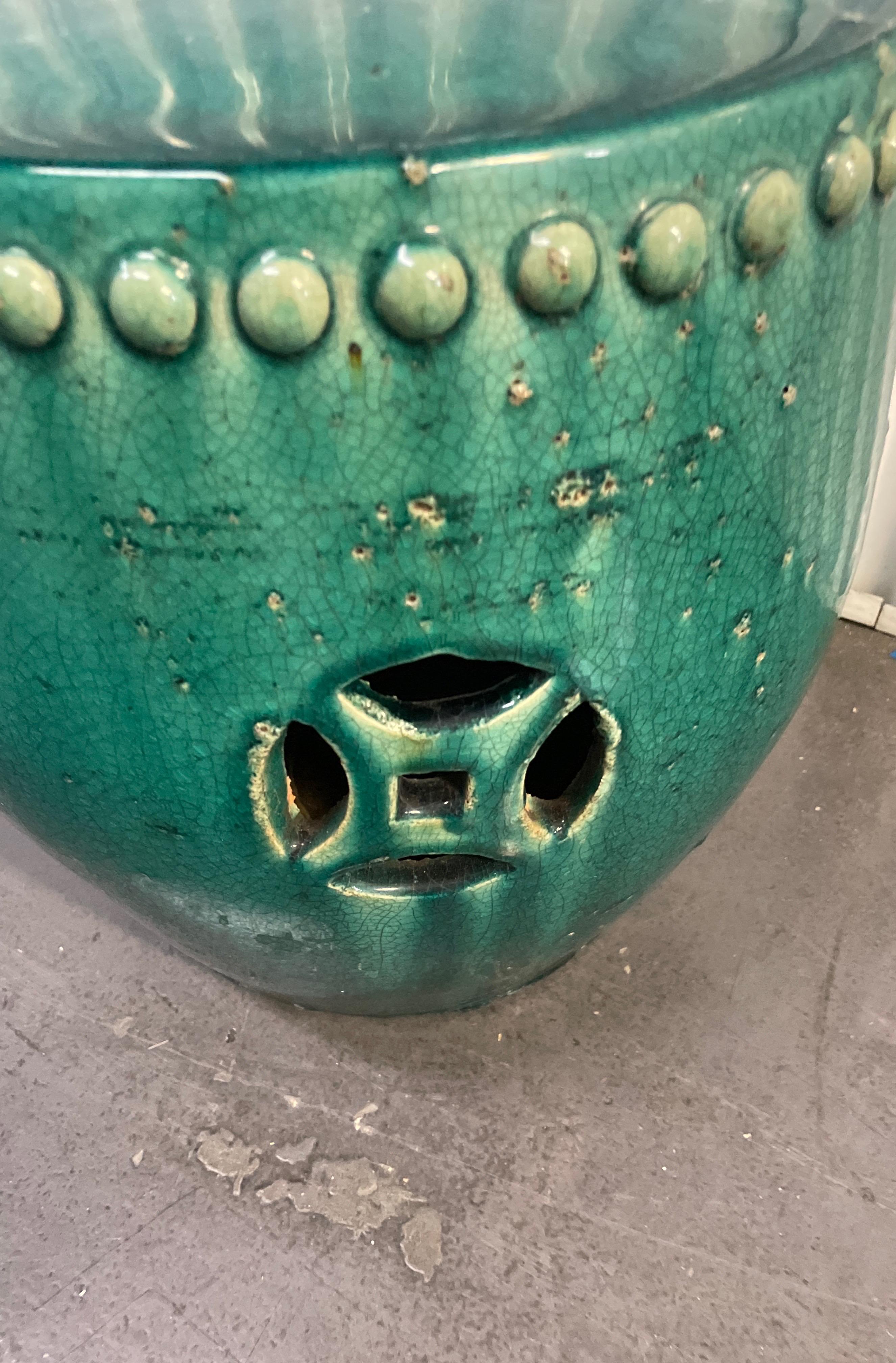 Green Glazed Terra Cotta Chinese Garden Seat For Sale at 1stDibs