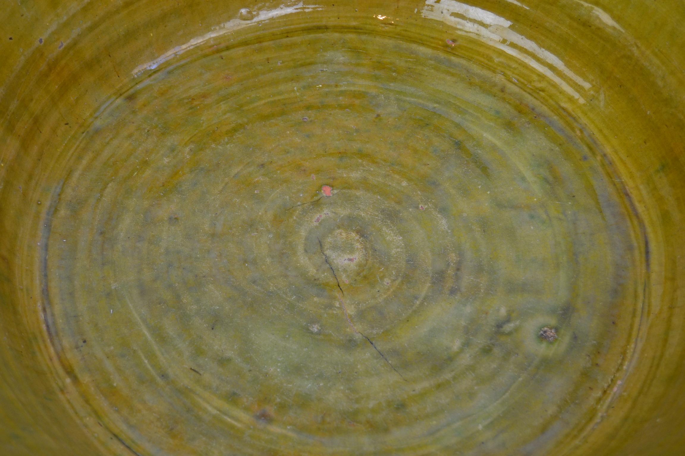 Large Terracotta Bowl, Green Glazed Olive Bowl For Sale 7