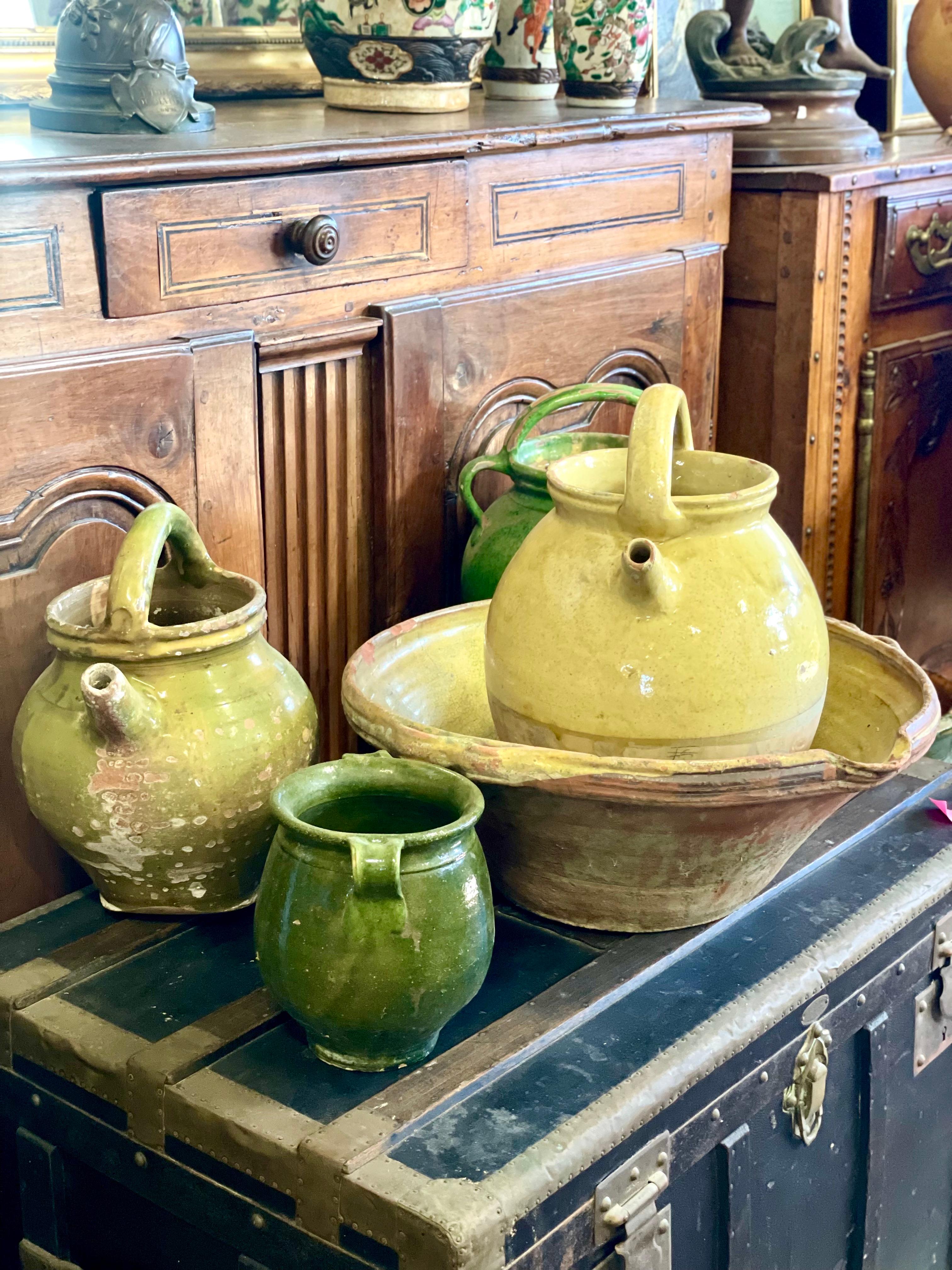 19th Century Green Glazed Terracotta Confit Pot with Two Handles