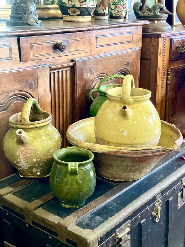Green Glazed Terracotta Confit Pot with Two Handles For Sale at 1stDibs