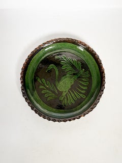 Green glazed terracotta plate, France, 1960