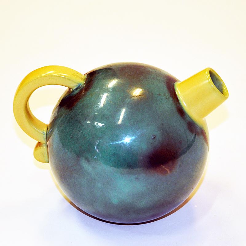 Swedish Green Glazed Vintage Ceramic Tea Pot Mod 323 by Upsala-Ekeby, 1930s For Sale