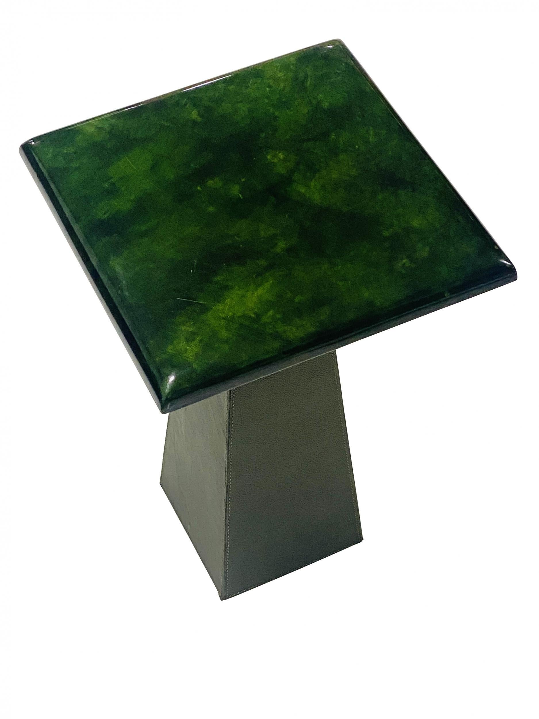 Mid-Century Modern Green Goatskin and Leather Drink Tables Attributed to Aldo Turo, 1970s