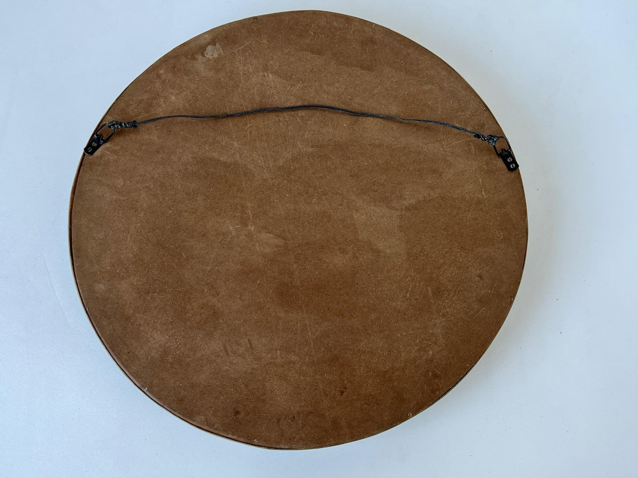 Lacquered Green Goatskin Parchment and Bone Round Convex  Mirror by Aldo Tura  For Sale