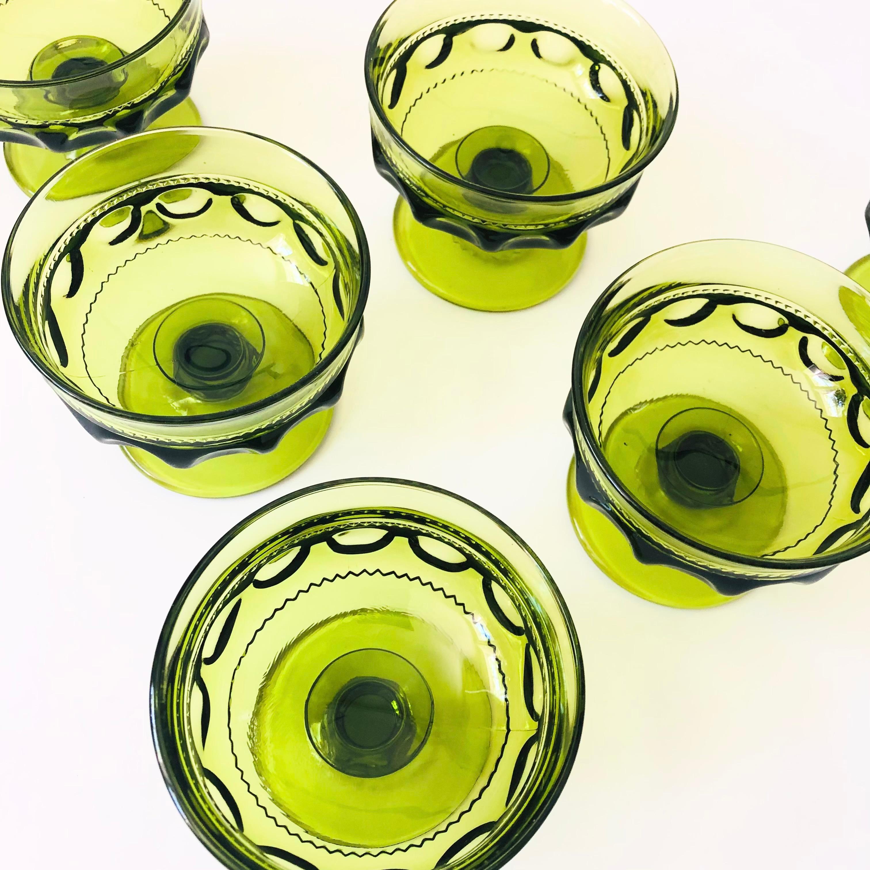 Mid-Century Modern Green Goblets - Kings Crown by Indiana Glass - Set of 6