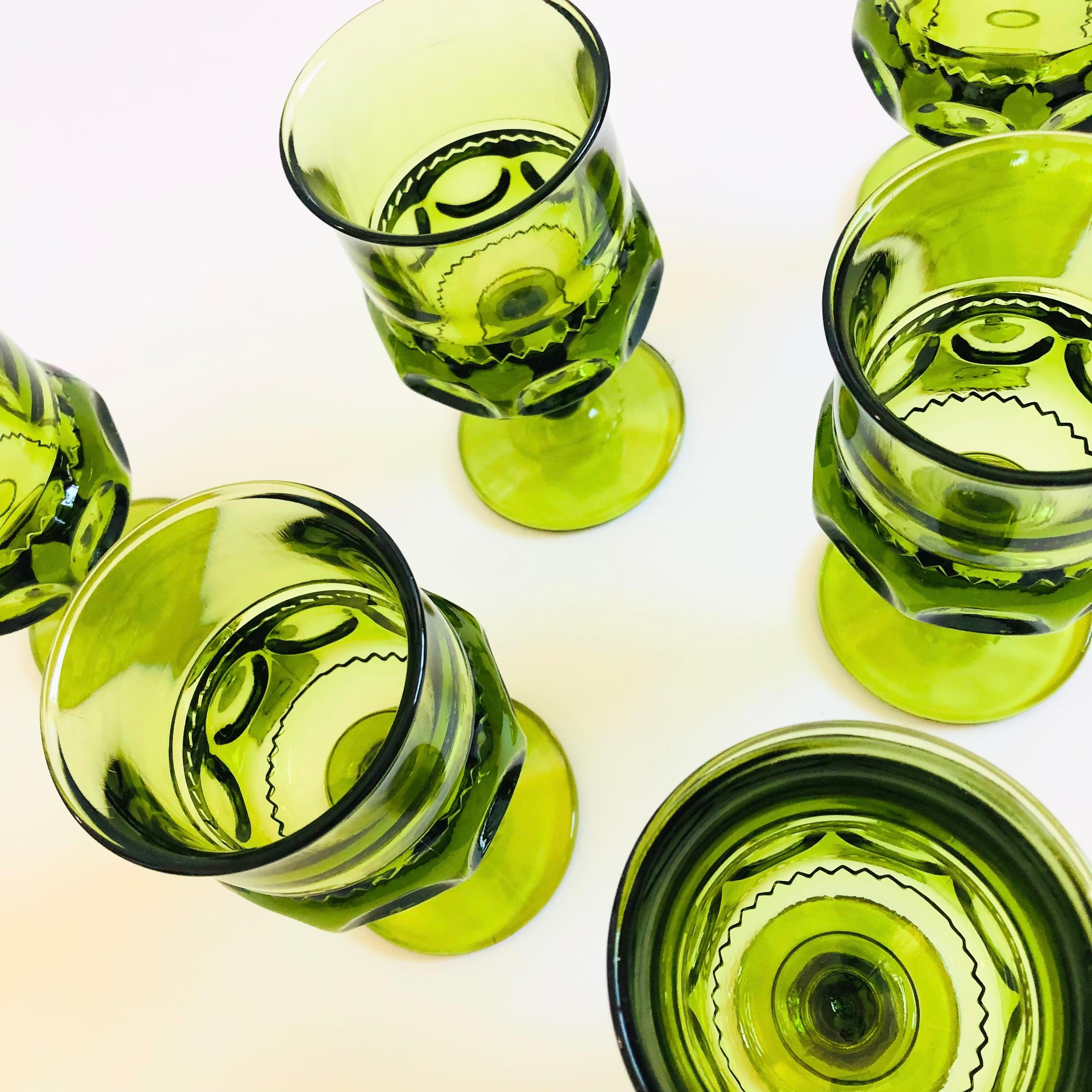 Mid-Century moderno Calici verdi - Kings Crown di Indiana Glass - Set di 6 calici