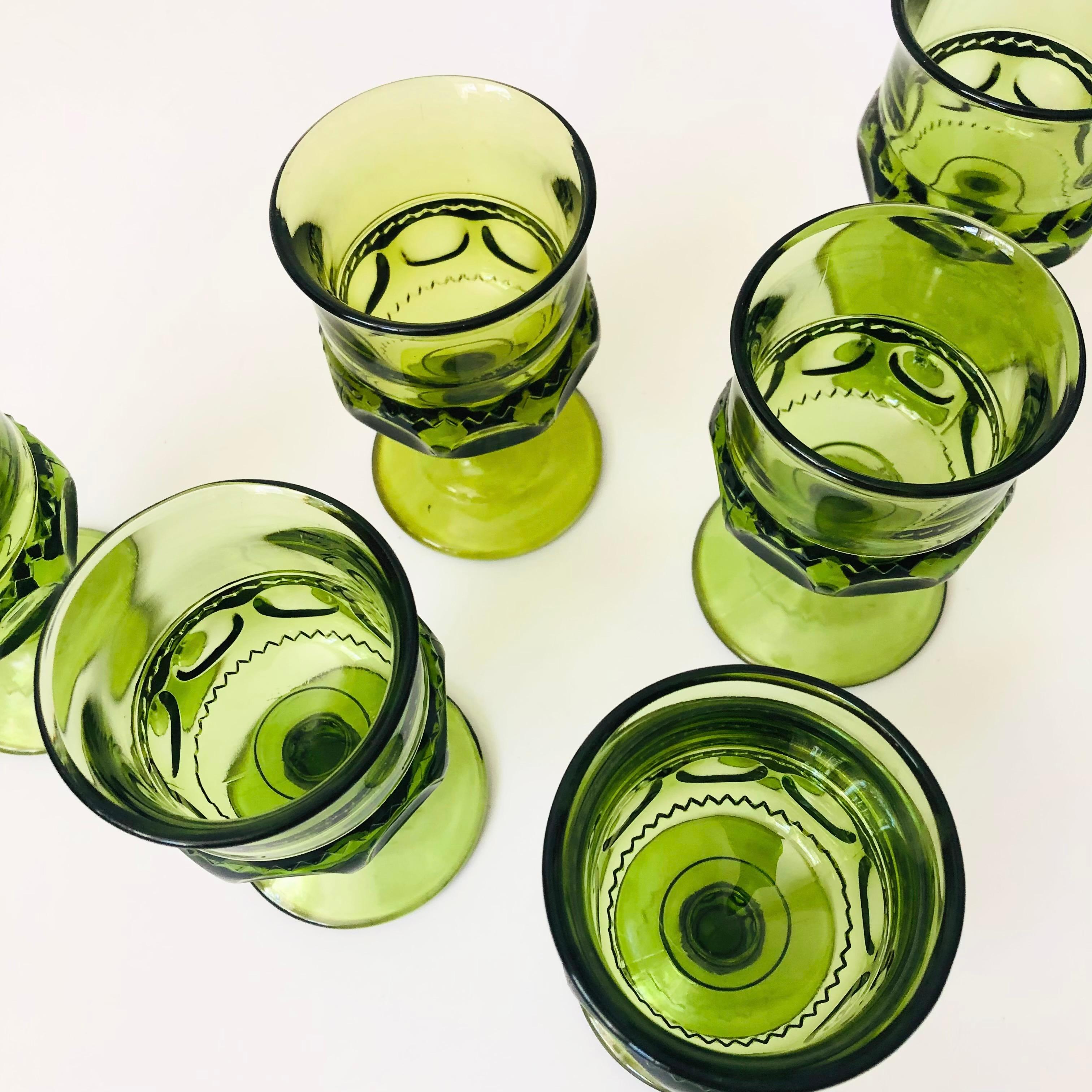 American Green Goblets - Kings Crown by Indiana Glass - Set of 6