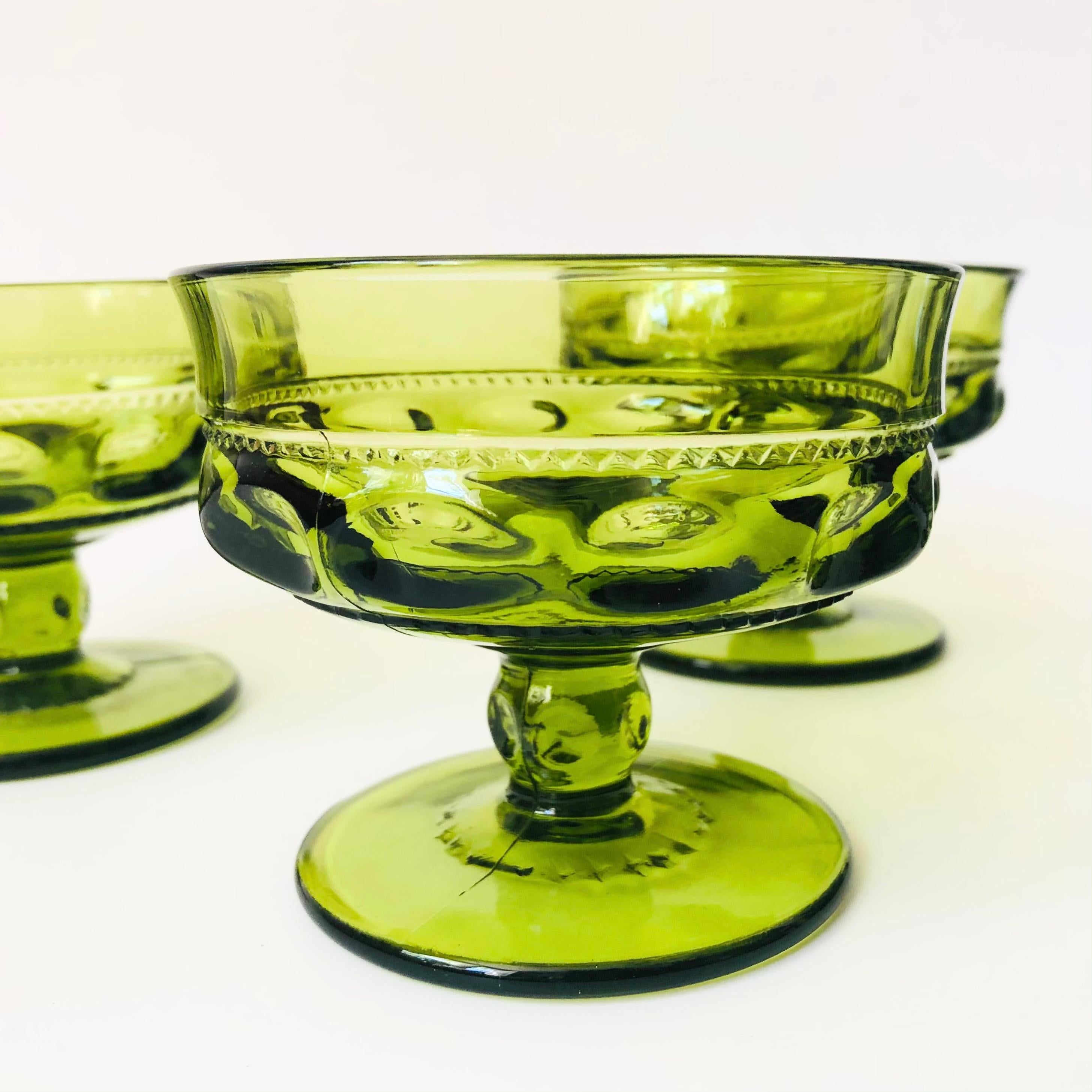 Green Goblets - Kings Crown by Indiana Glass - Set of 6 In Good Condition In Fairfield, CA