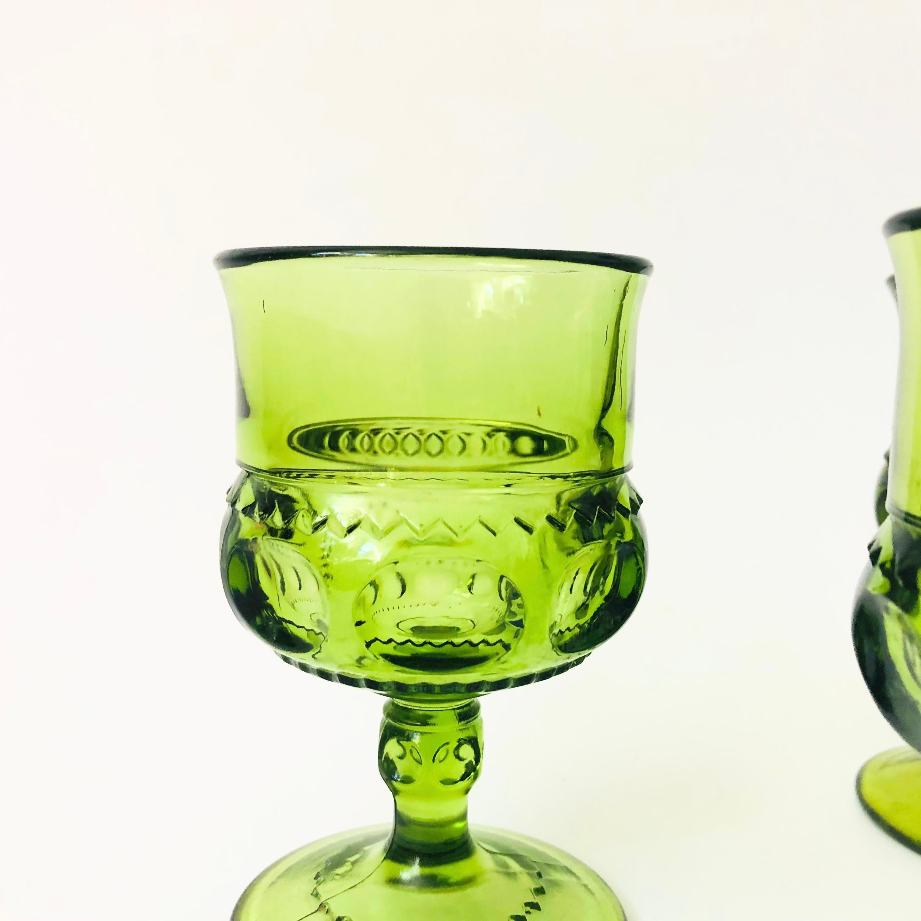 Green Goblets - Kings Crown by Indiana Glass - Set of 6 In Good Condition In Fairfield, CA