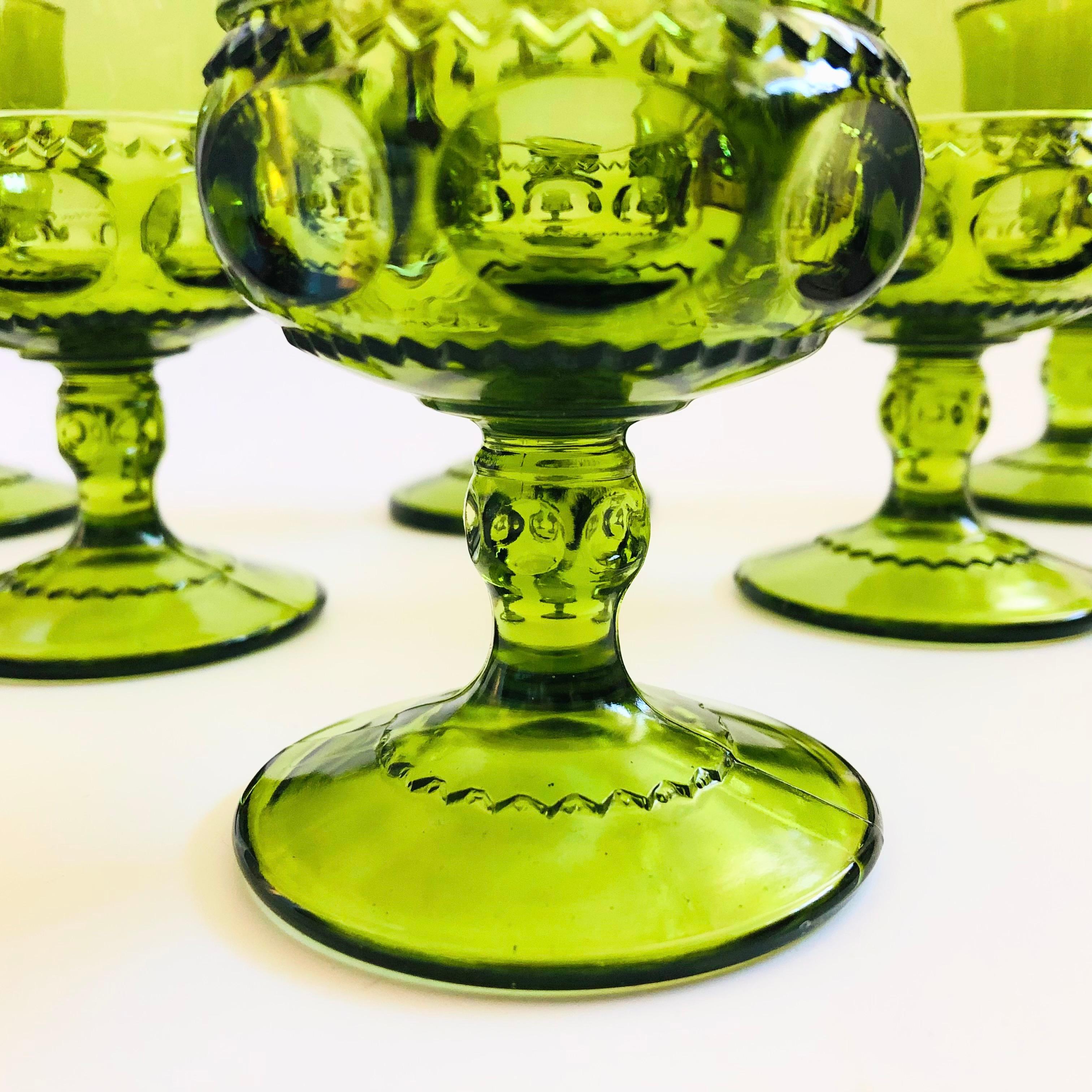 Gobelets verts Kings Crown par Indiana Glass - Lot de 6 Bon état - En vente à Fairfield, CA