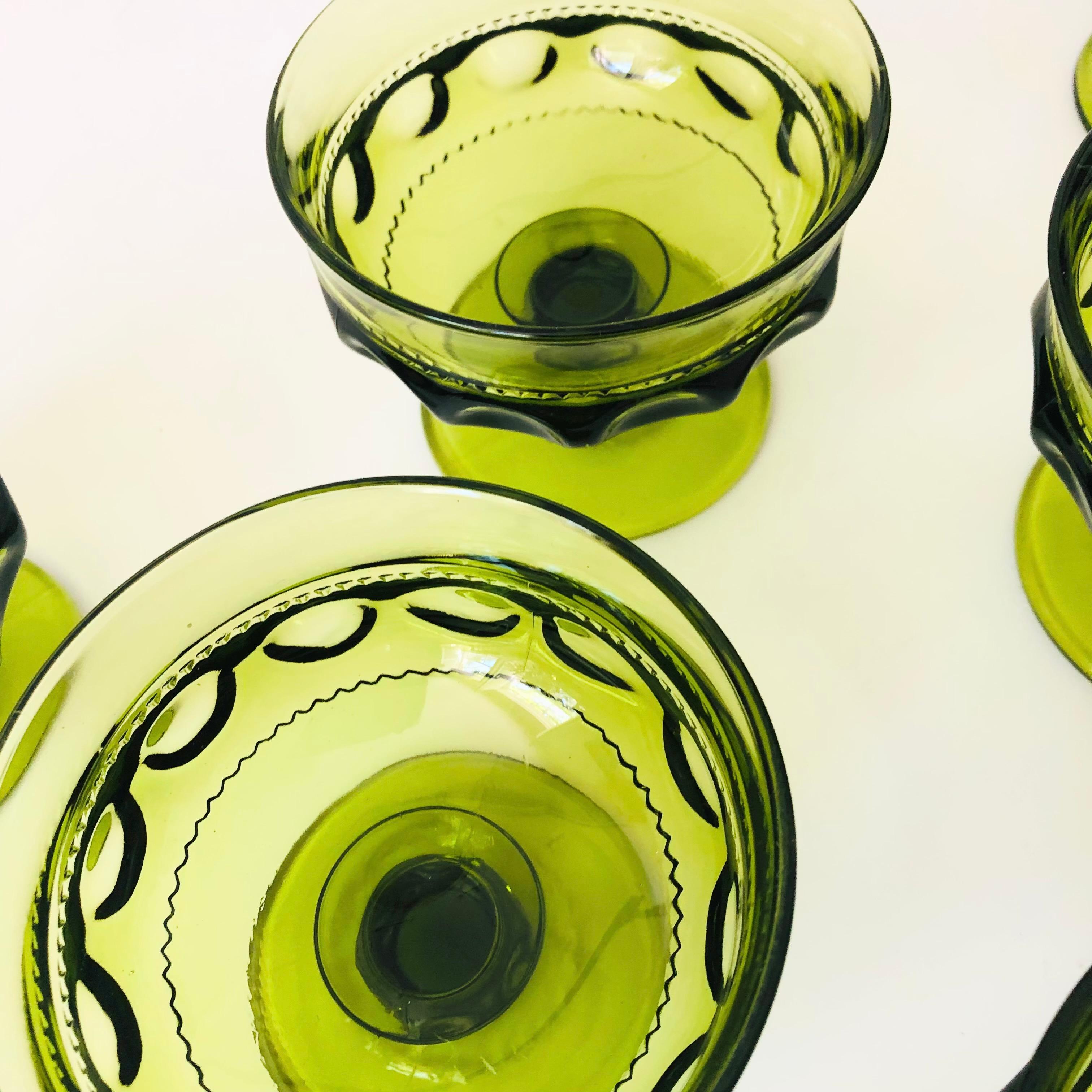 20th Century Green Goblets - Kings Crown by Indiana Glass - Set of 6