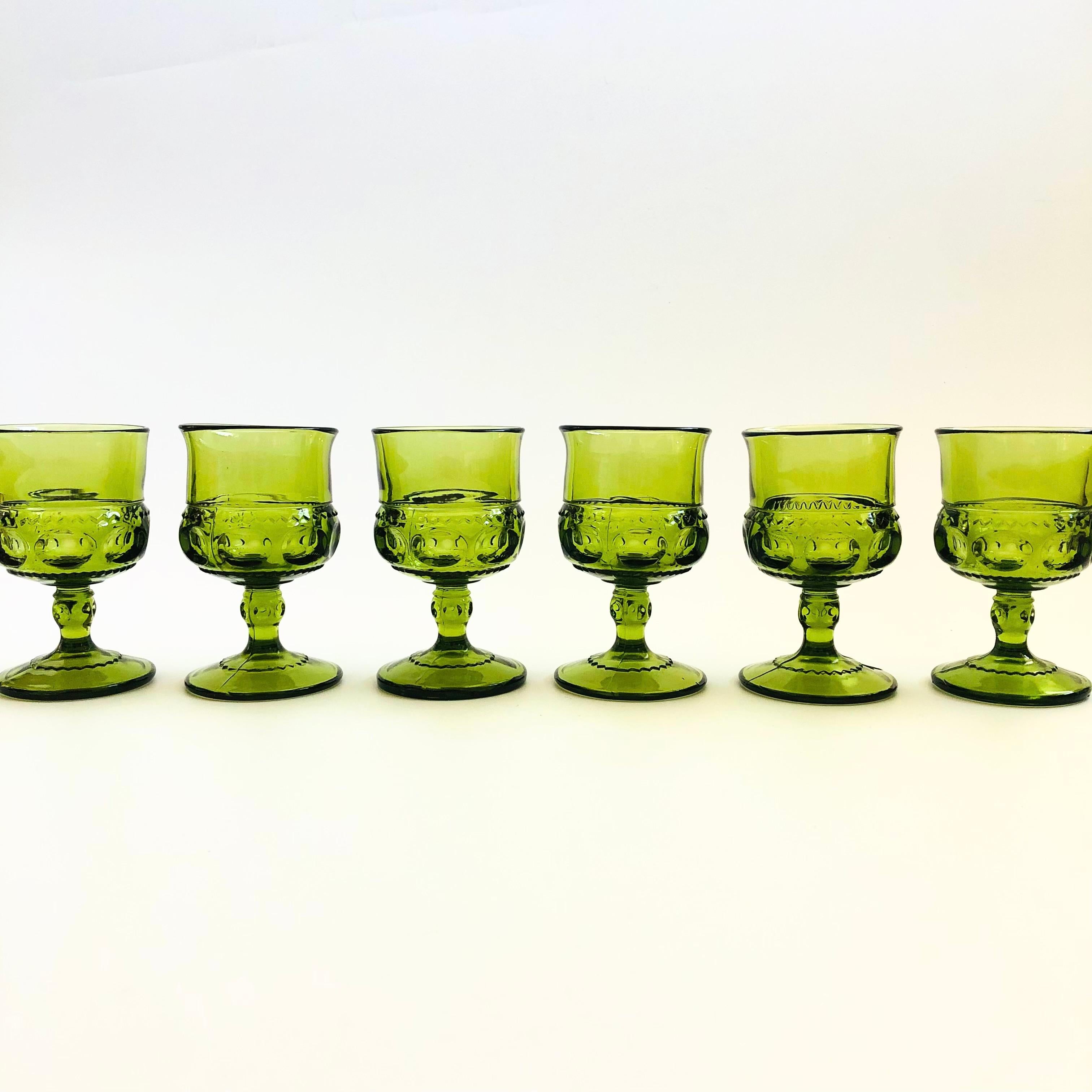 20ième siècle Gobelets verts Kings Crown par Indiana Glass - Lot de 6 en vente