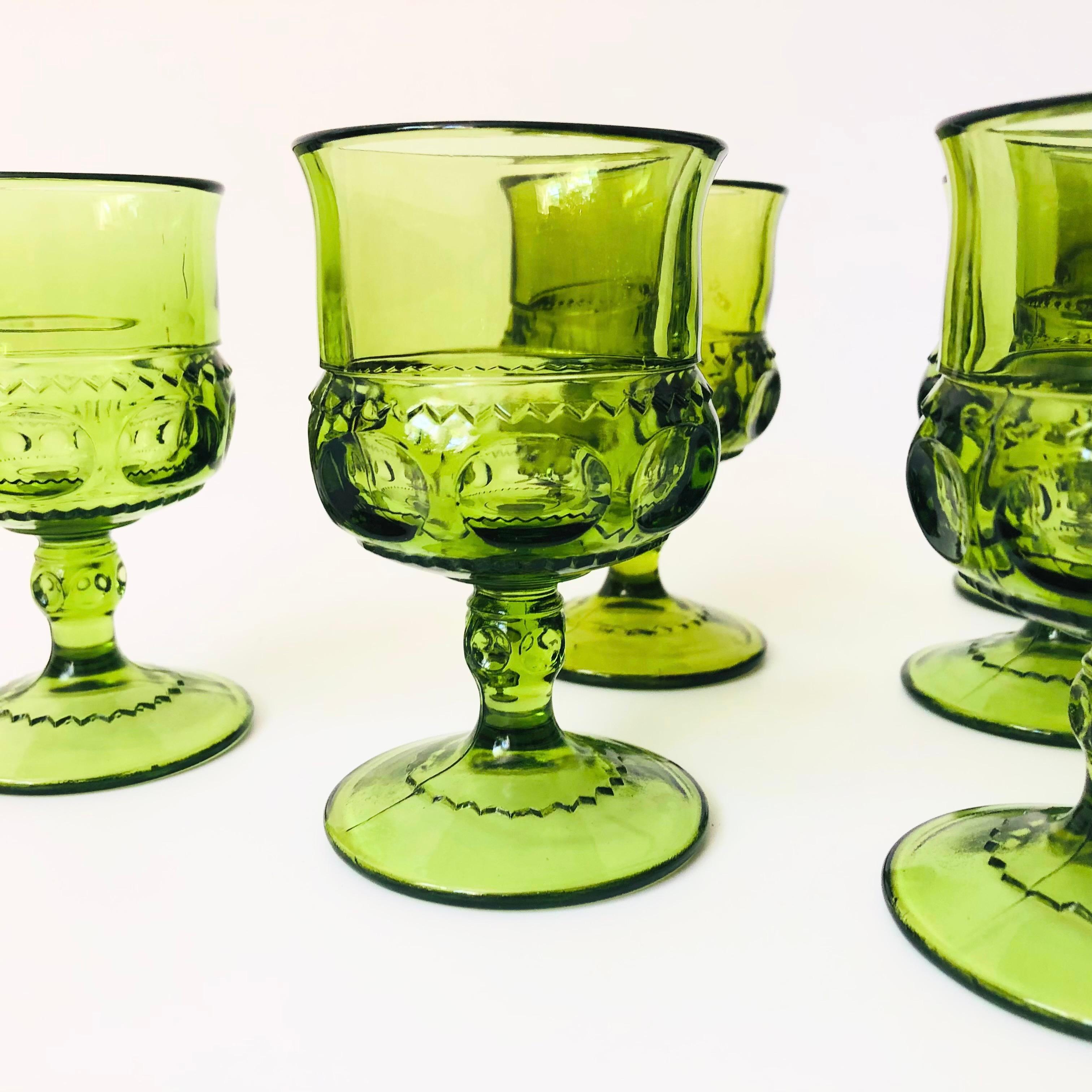 Green Goblets - Kings Crown by Indiana Glass - Set of 6 1