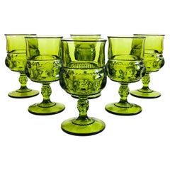 Green Goblets - Kings Crown by Indiana Glass - Set of 6