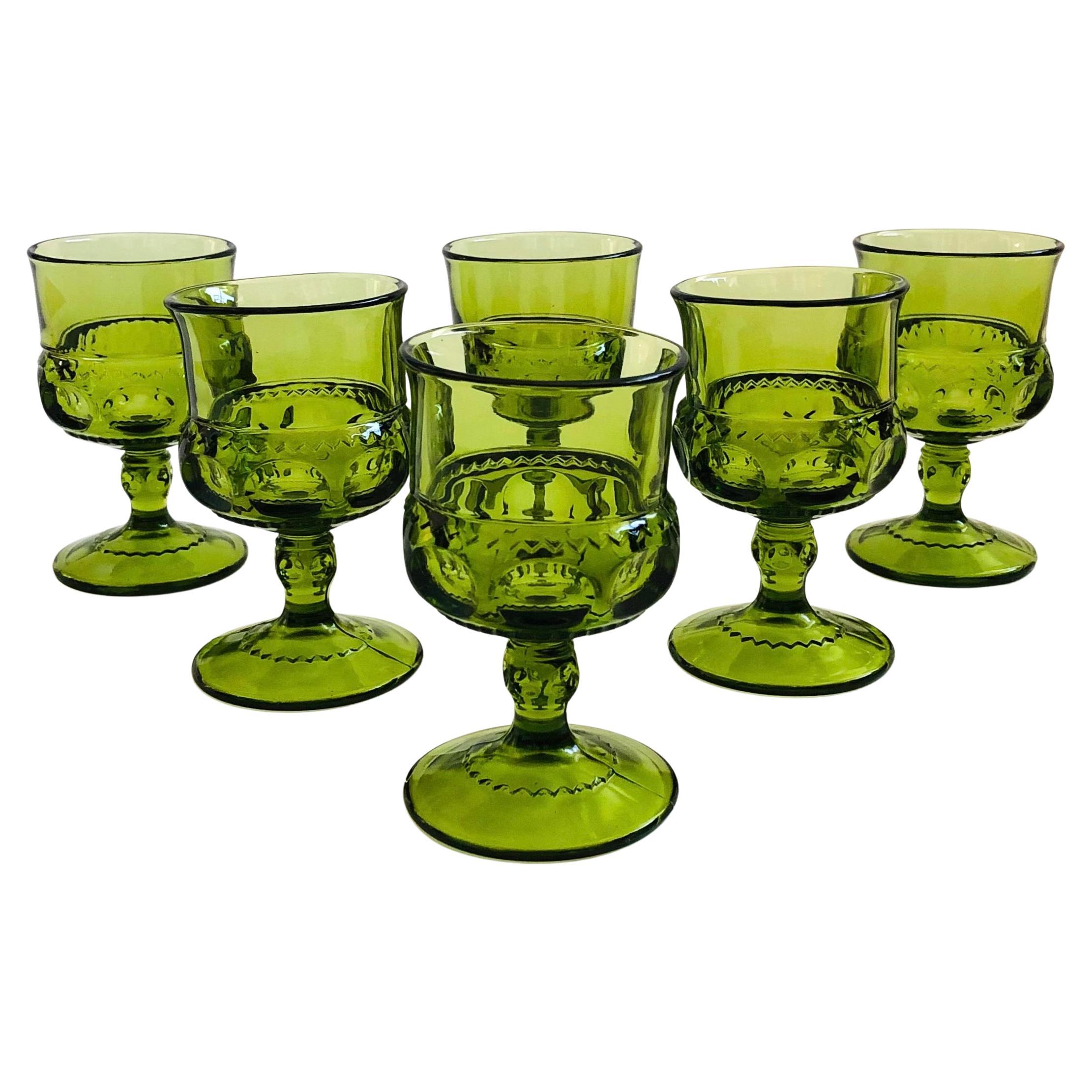 Calici verdi - Kings Crown di Indiana Glass - Set di 6 calici