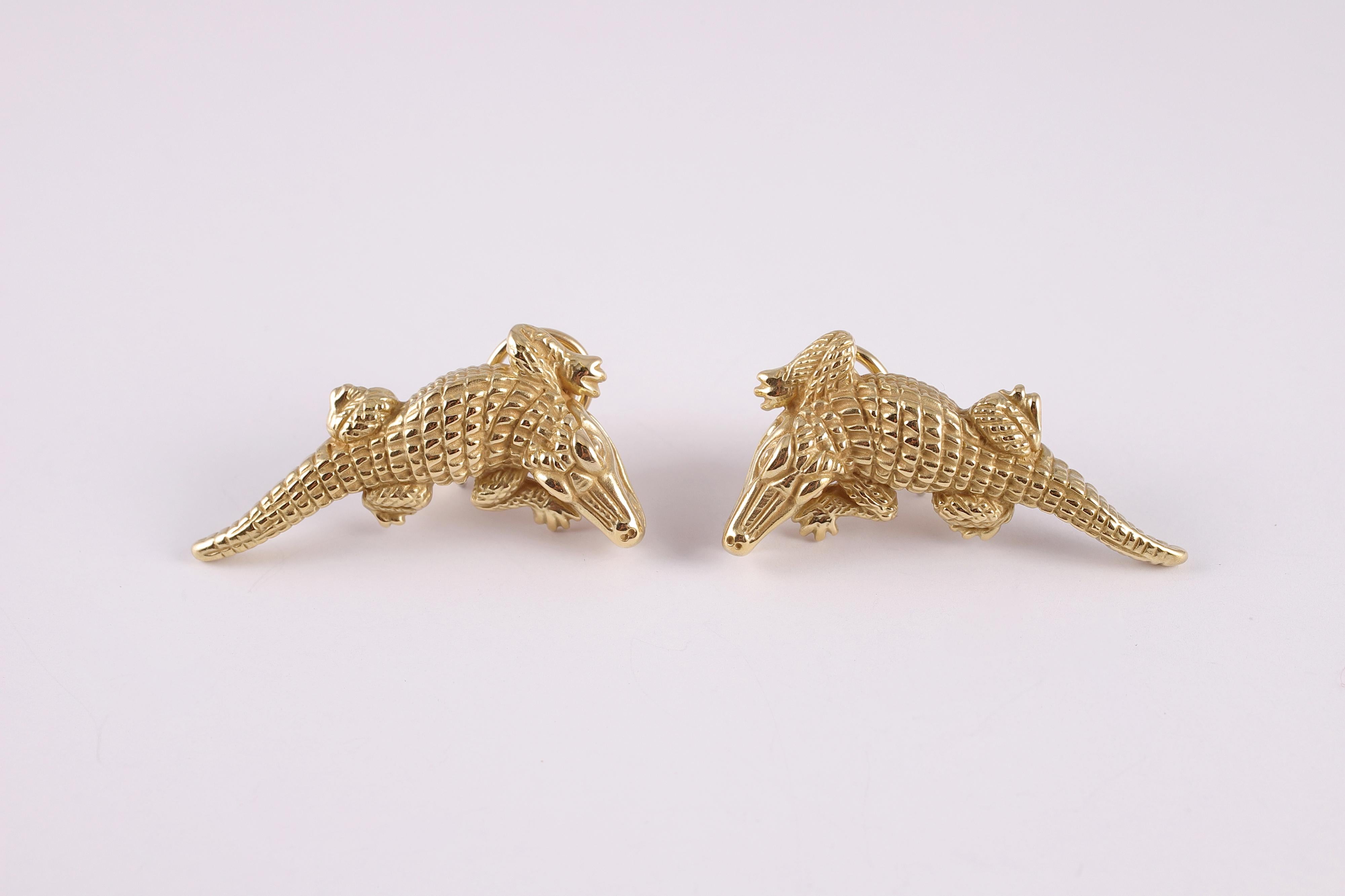 Green Gold Alligator Earrings by Kieselstein-Cord In Good Condition In Dallas, TX