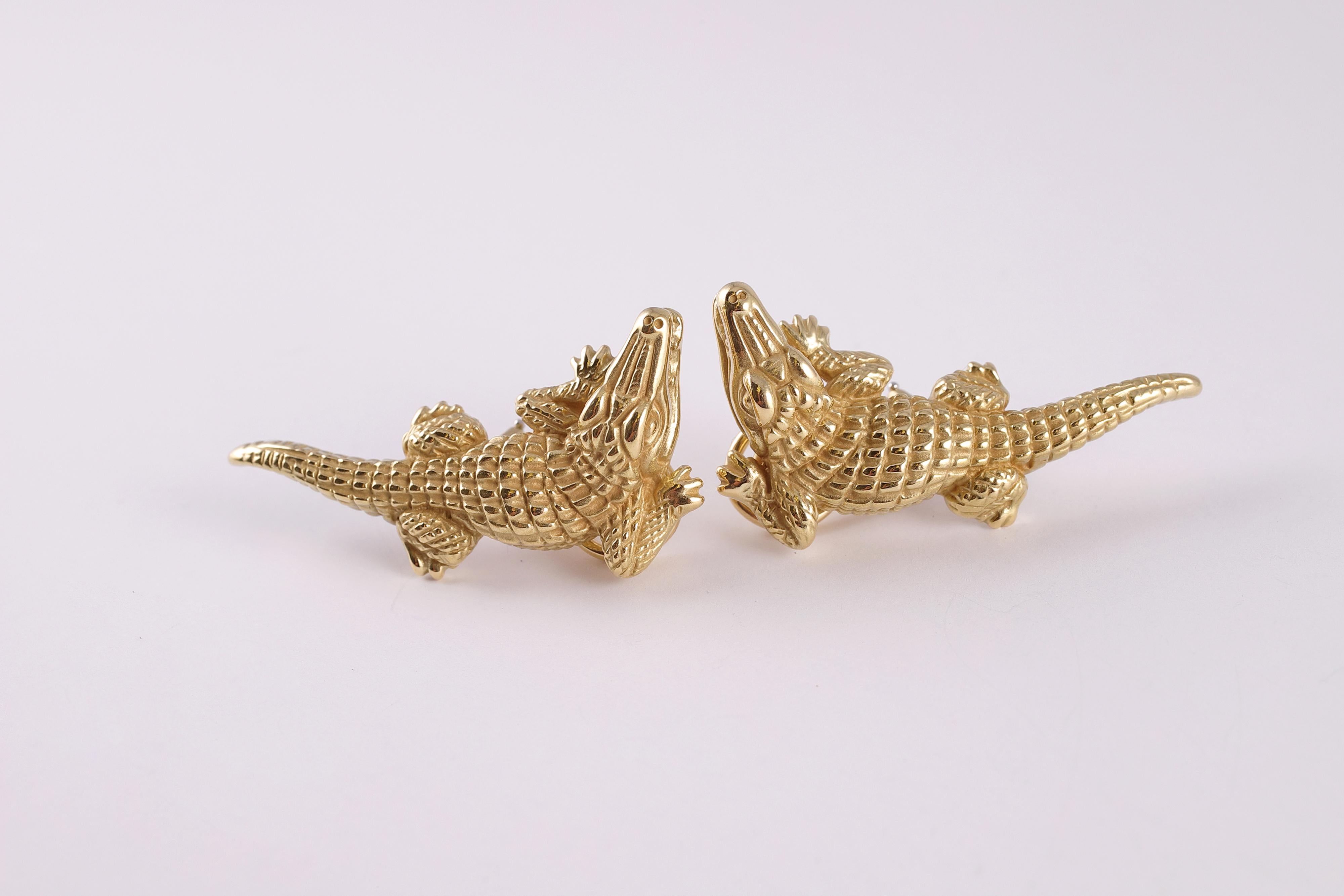 Green Gold Alligator Earrings by Kieselstein-Cord 1