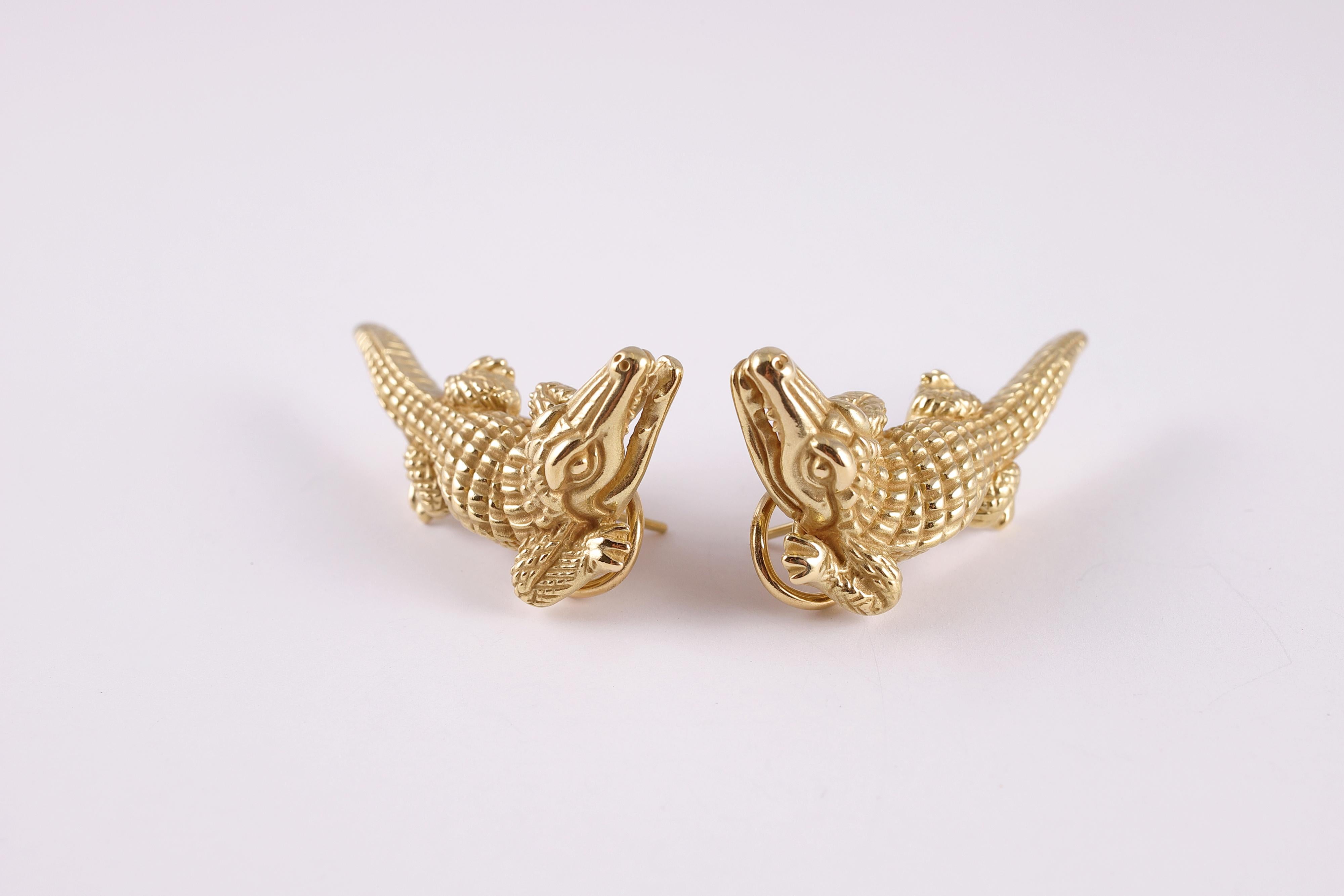 Green Gold Alligator Earrings by Kieselstein-Cord 2