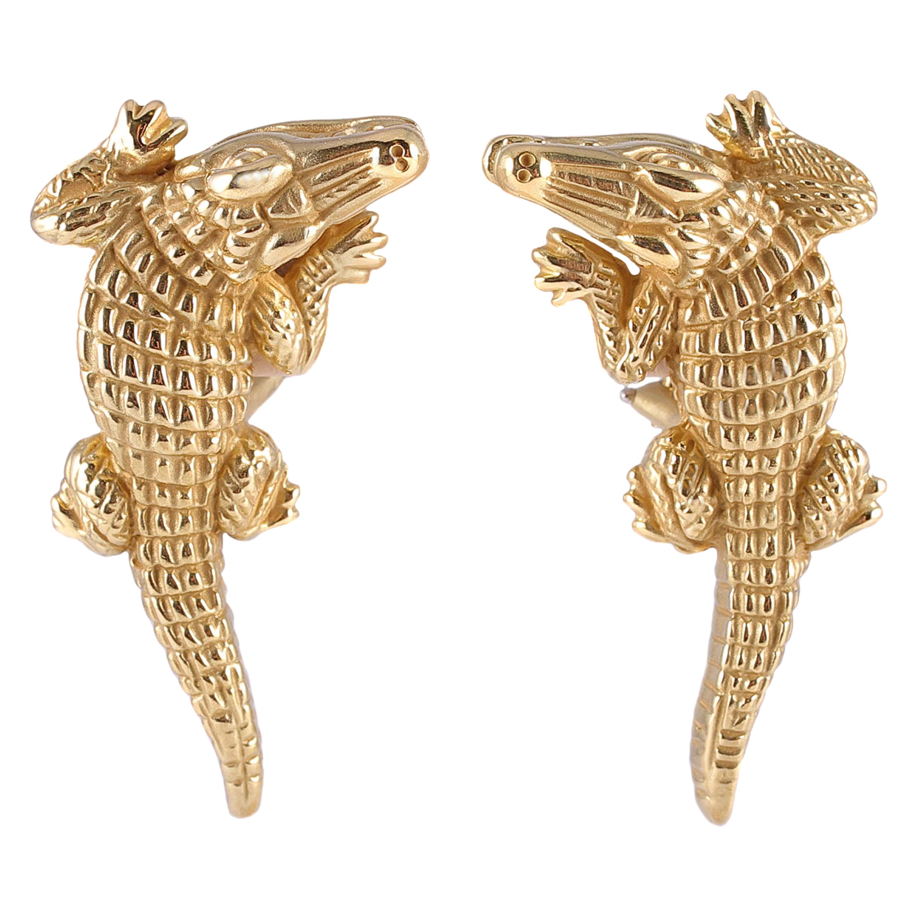 Green Gold Alligator Earrings by Kieselstein-Cord